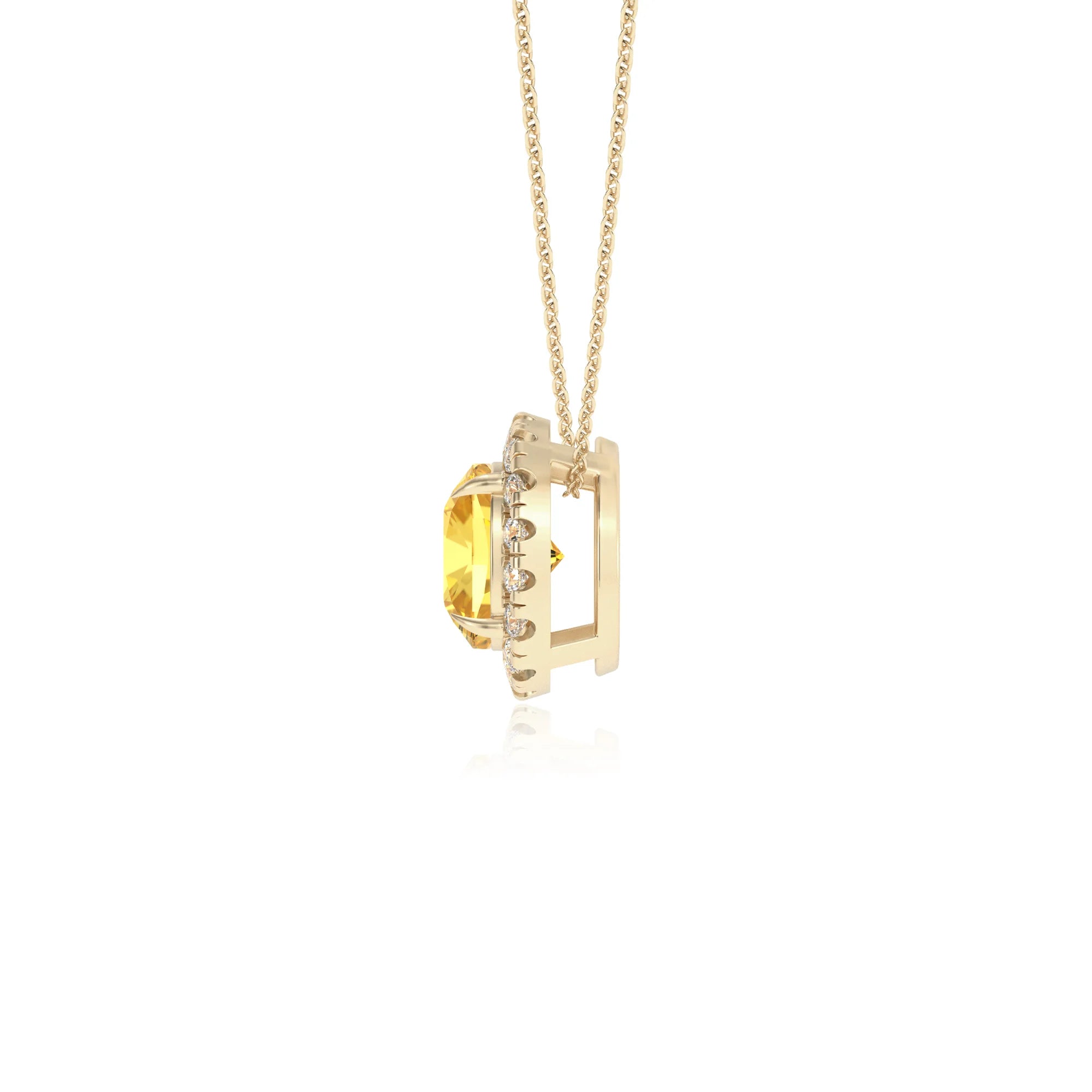 lab grown yellow sapphire cushion solitaire necklaces in yellow gold