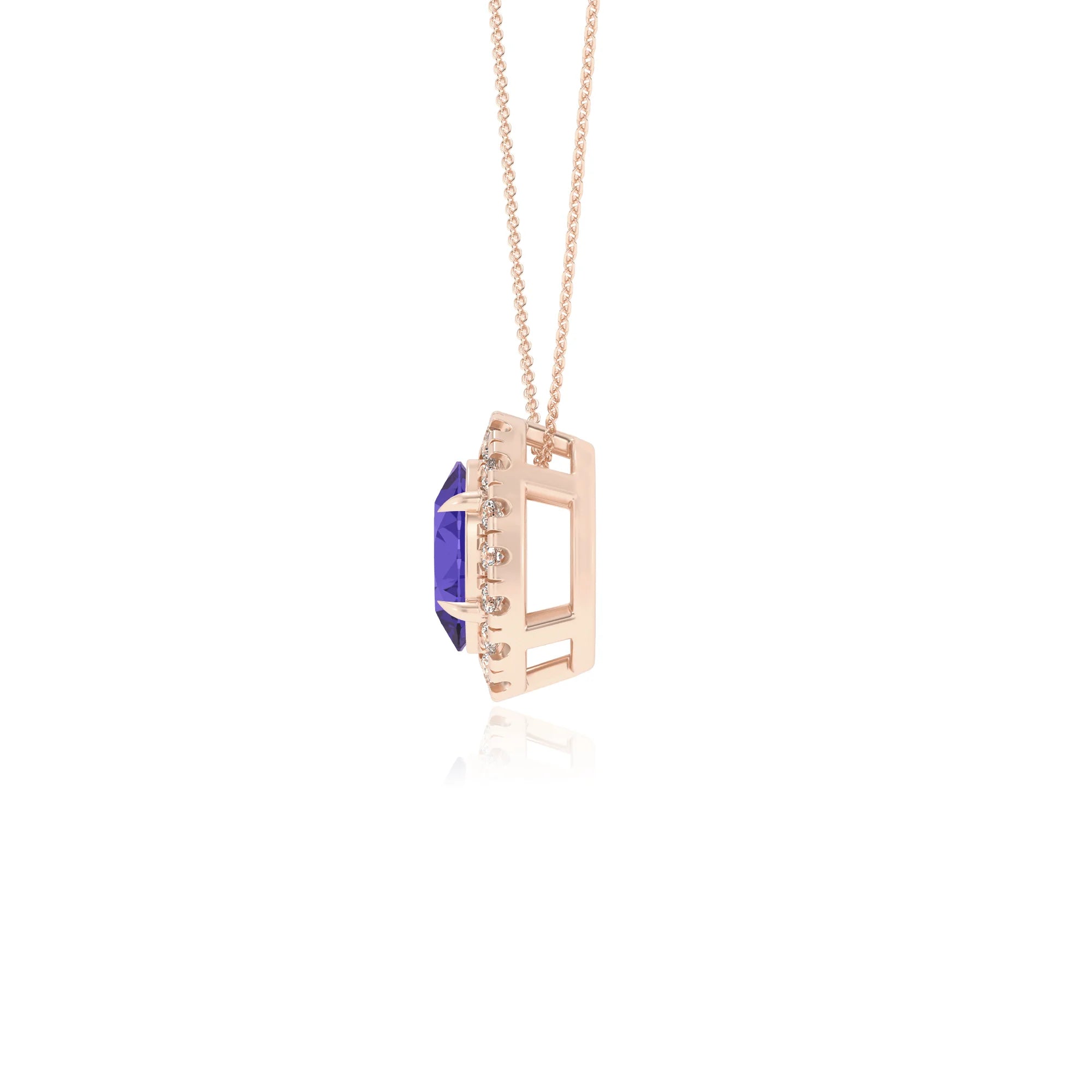 lab grown tanzanite oval solitaire necklaces in rose gold