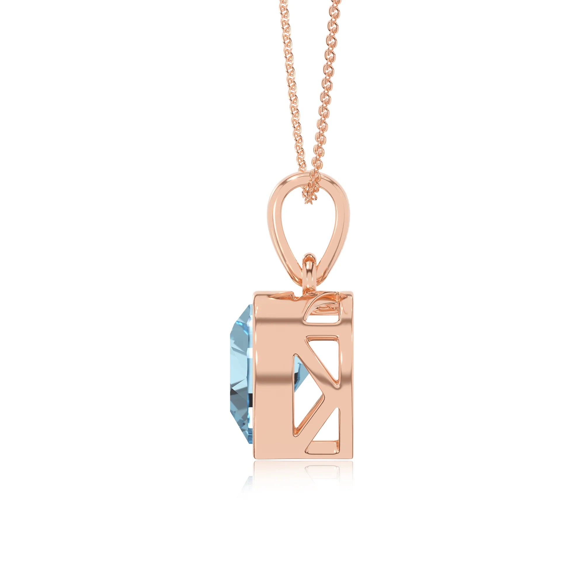 lab grown aquamarine heart solitaire necklaces in rose gold