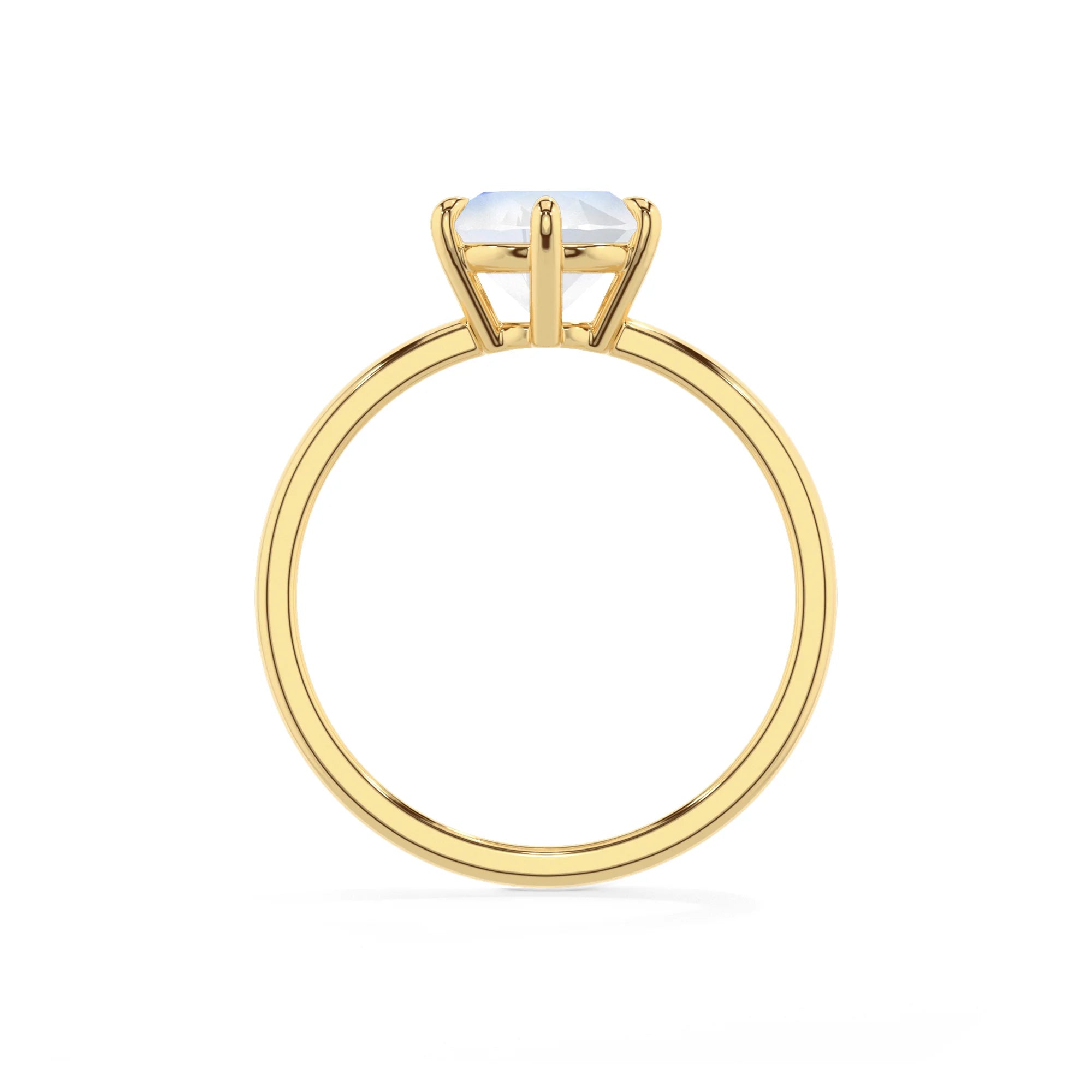 natural rainbow-moonstone round solitaire rings in yellow gold