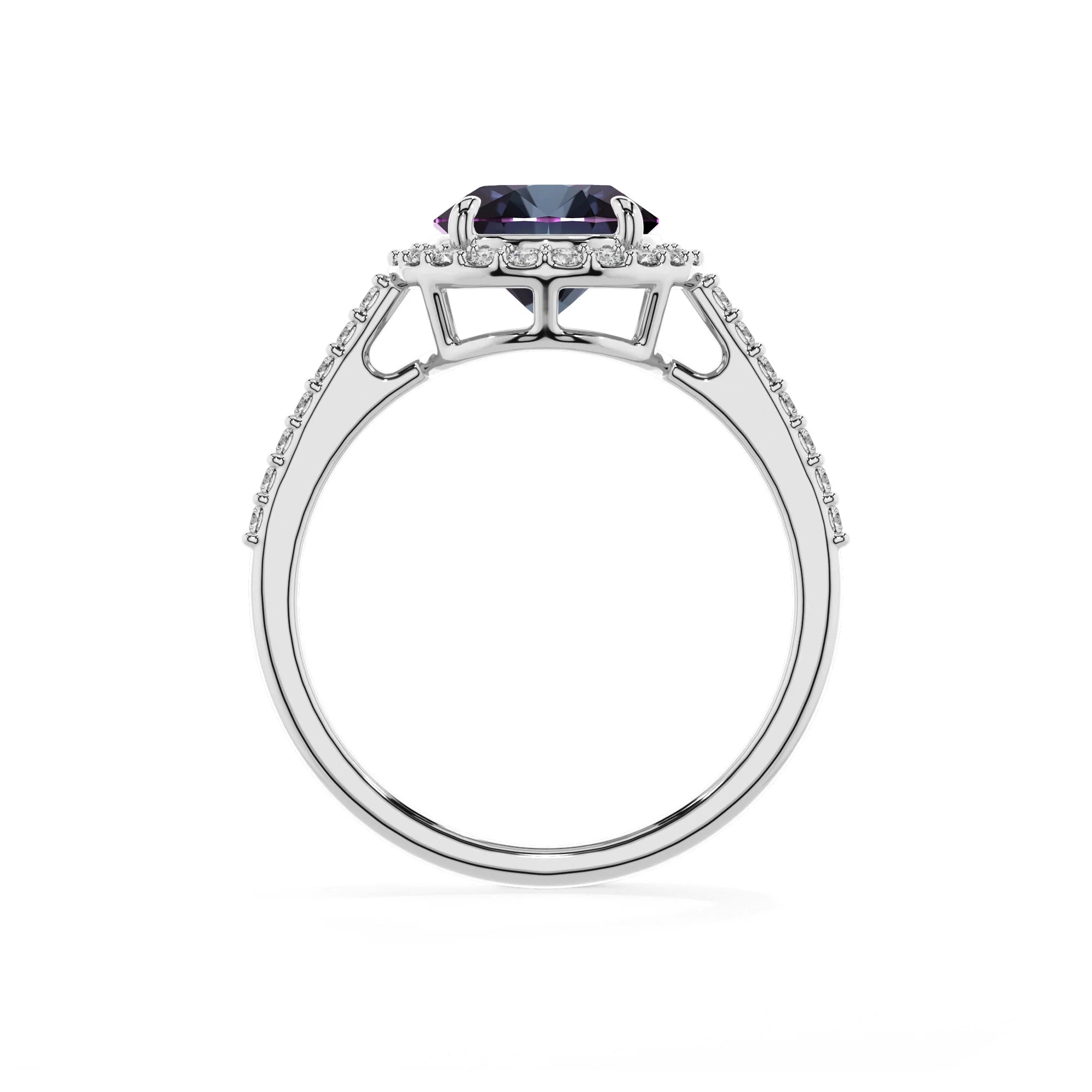 lab grown alexandrite round solitaire rings in sterling silver