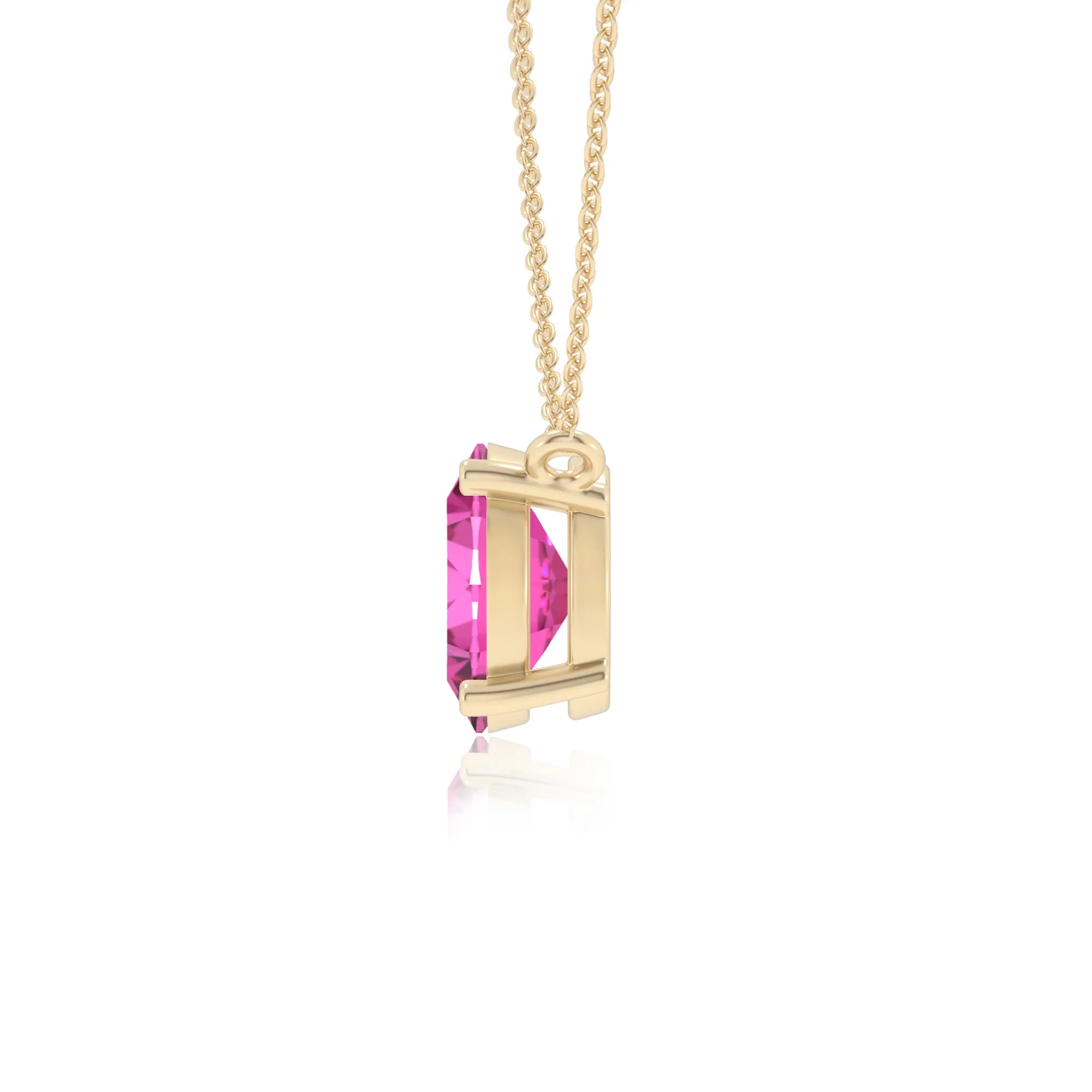 lab grown pink-sapphire oval solitaire necklaces in yellow gold