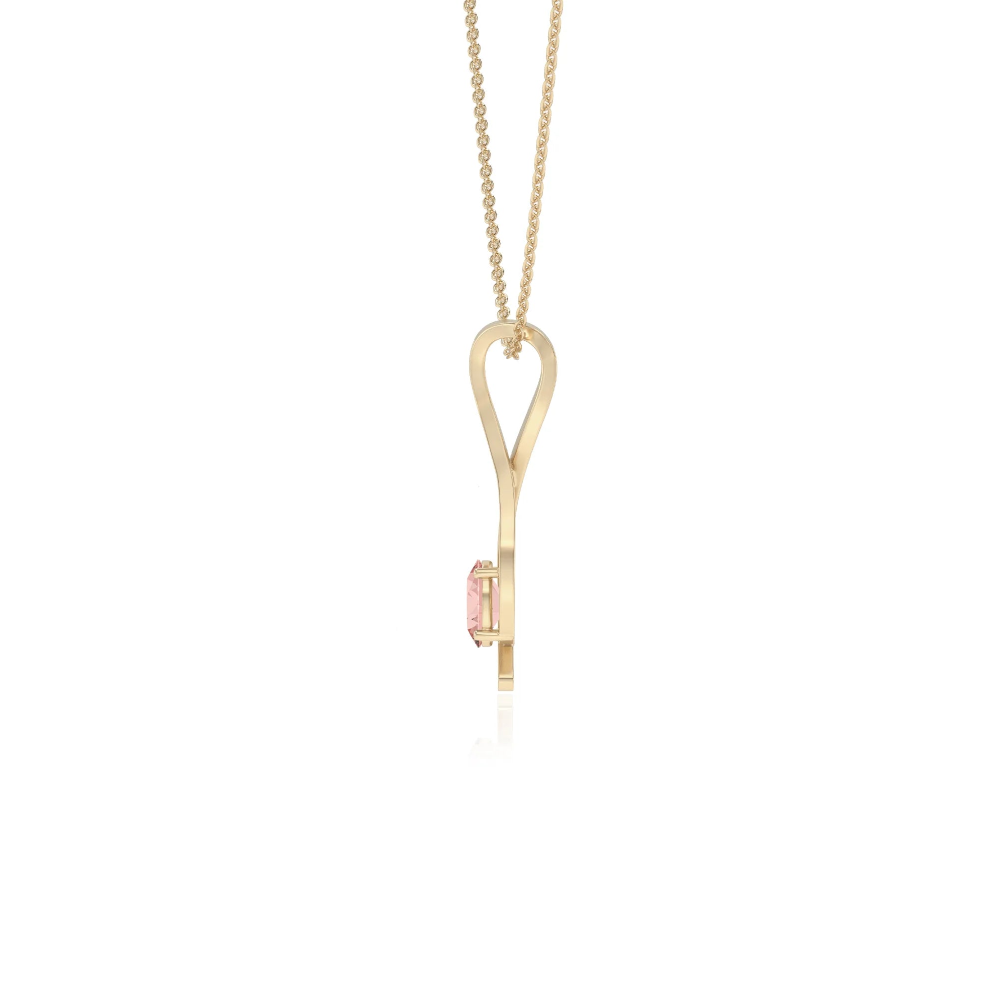lab grown morganite oval solitaire necklaces in yellow gold