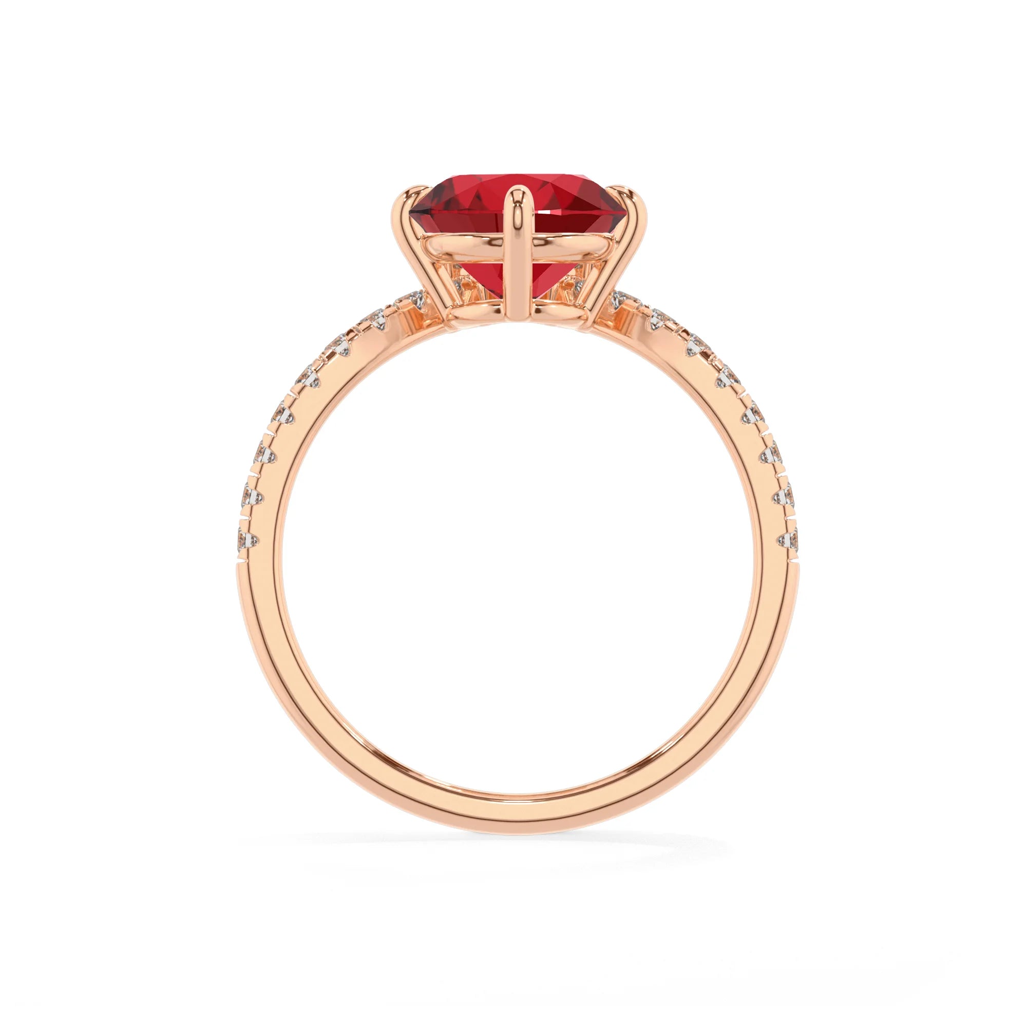 lab grown ruby round solitaire rings in rose gold