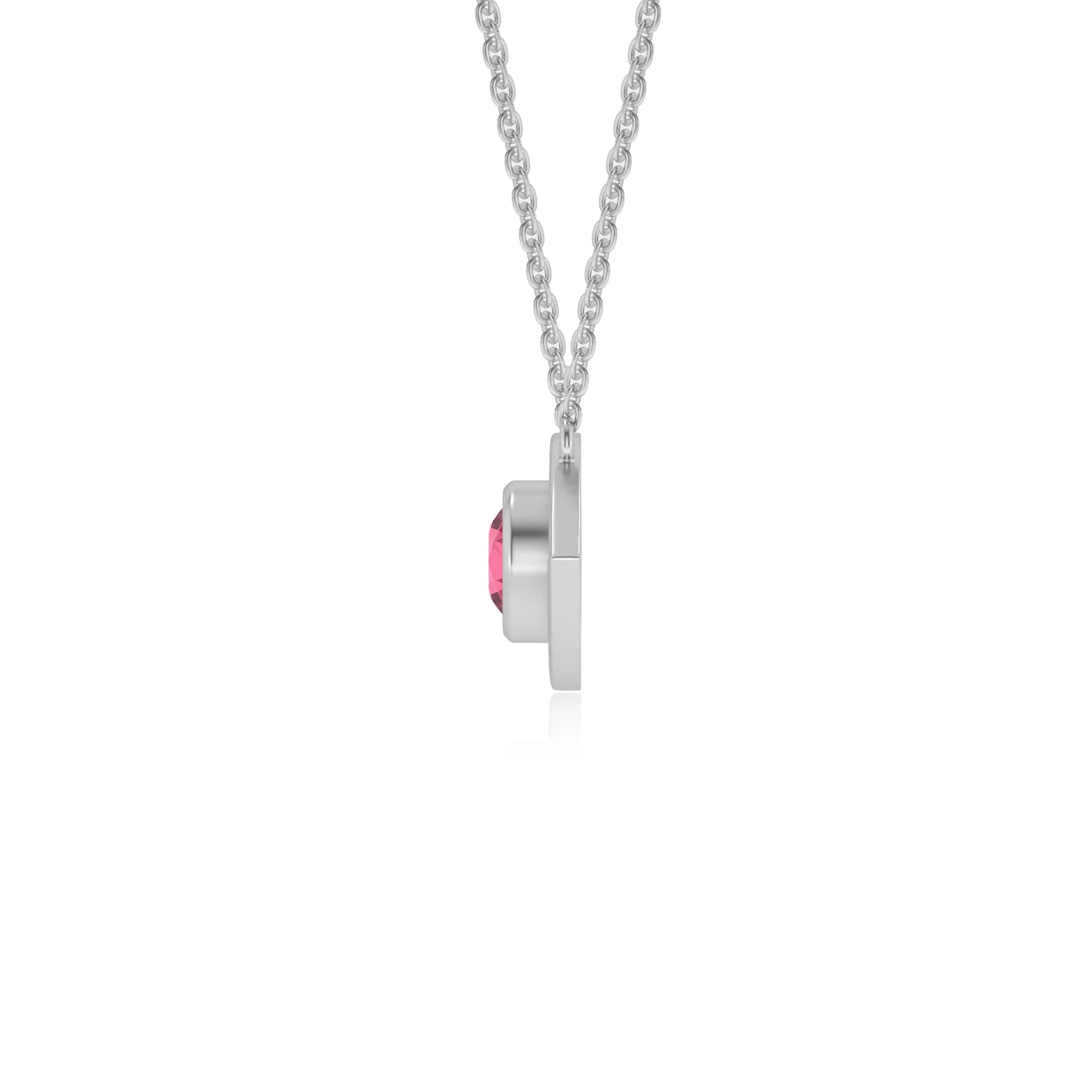 lab grown pink-tourmaline round solitaire necklaces in white gold