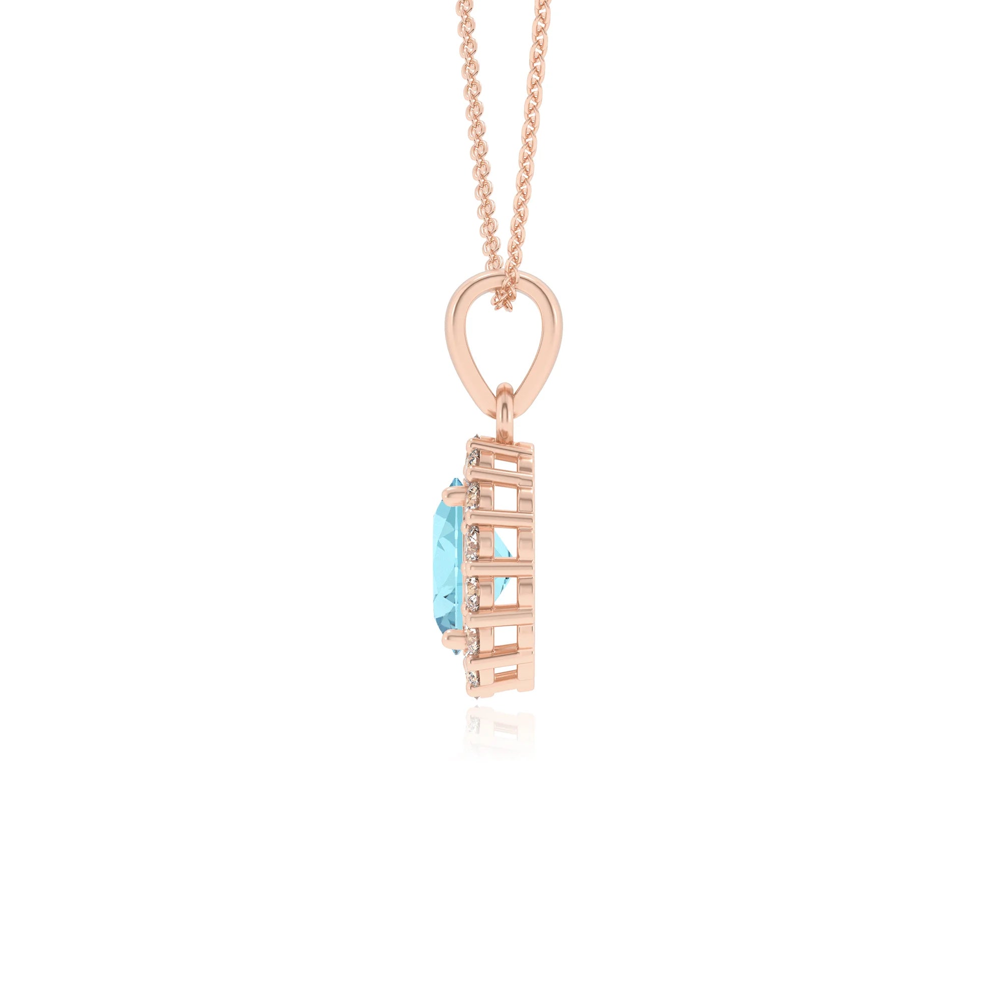 lab grown aquamarine oval solitaire necklaces in rose gold