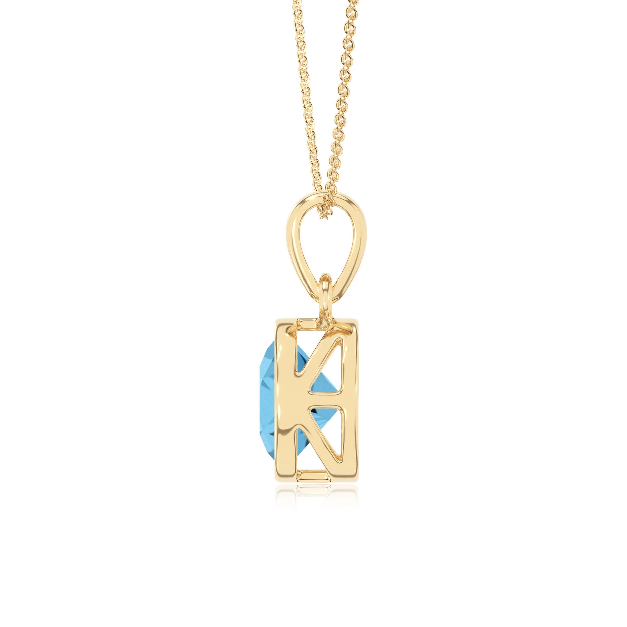 natural swiss-blue-topaz round solitaire necklaces in yellow gold