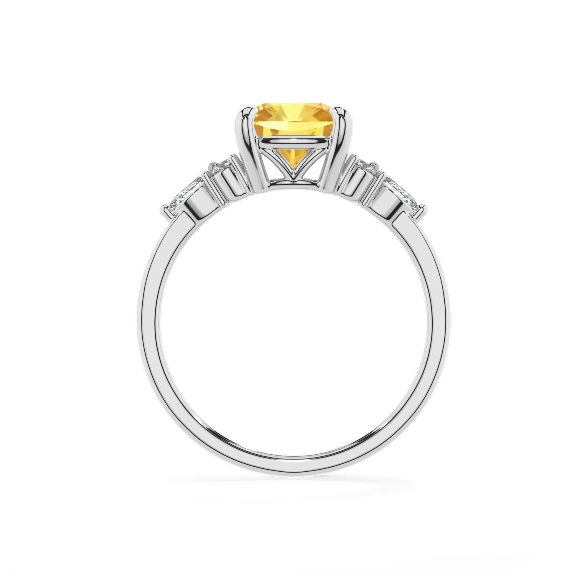 lab grown yellow-sapphire cushion solitaire rings in sterling silver