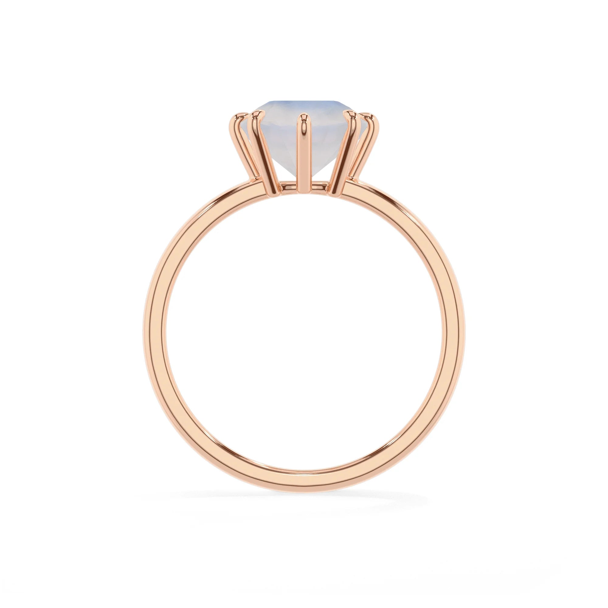 natural rainbow-moonstone cushion solitaire rings in rose gold
