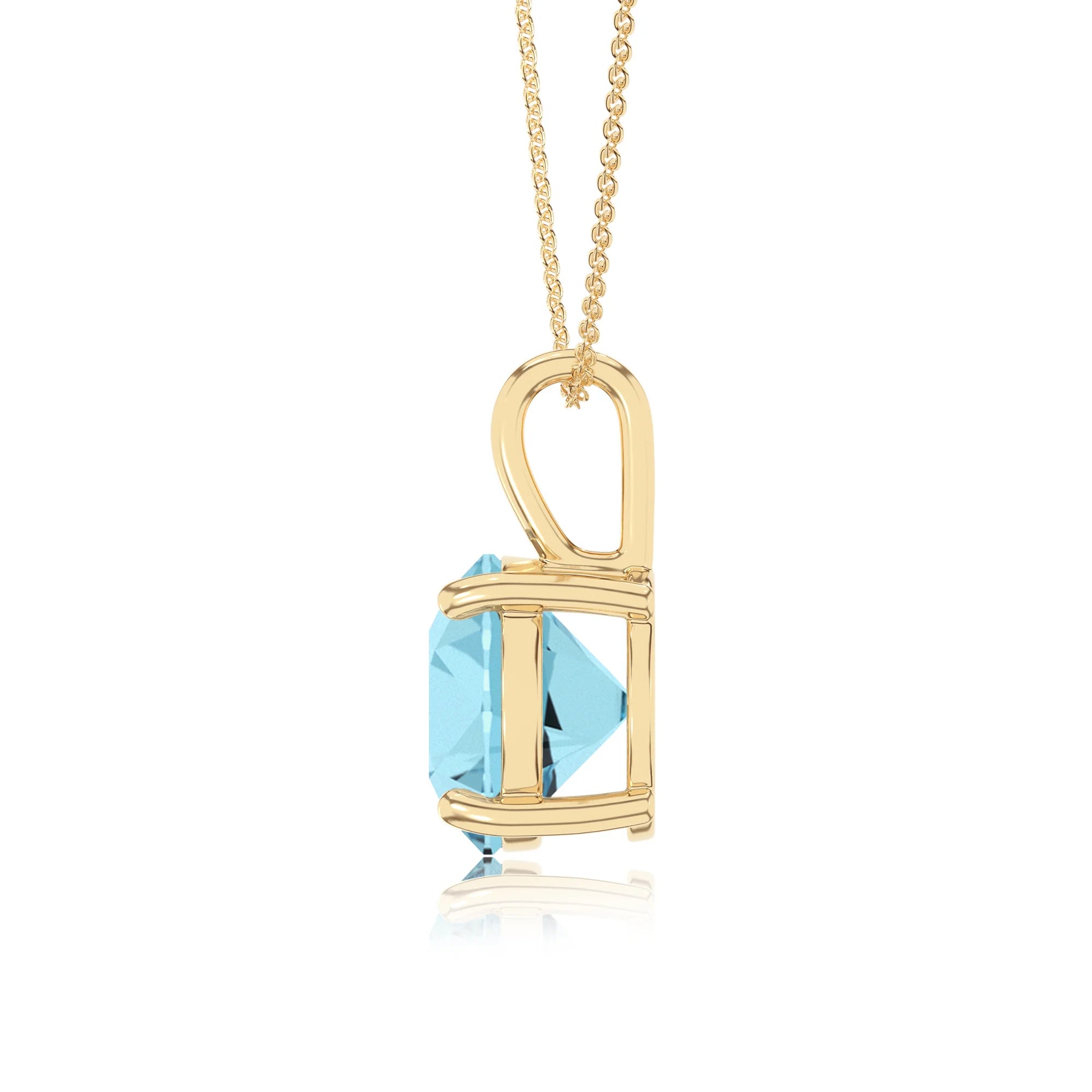 lab grown aquamarine round solitaire necklaces in yellow gold