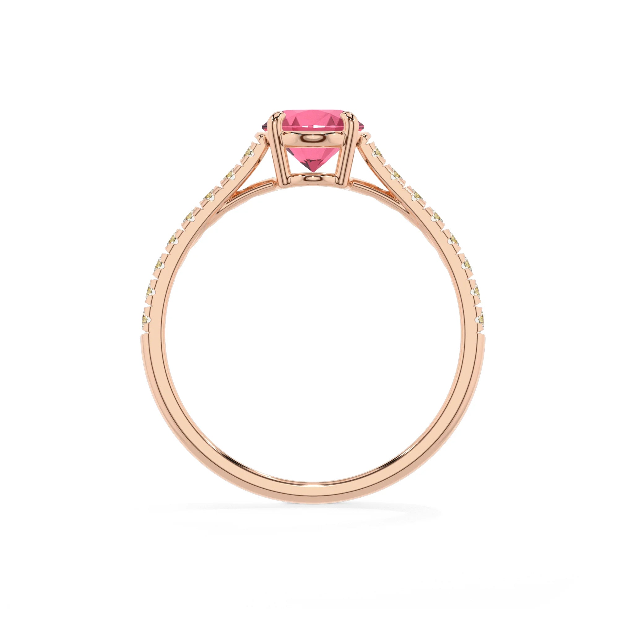 lab grown pink-tourmaline oval half eternity solitaire engagement rings in rose gold