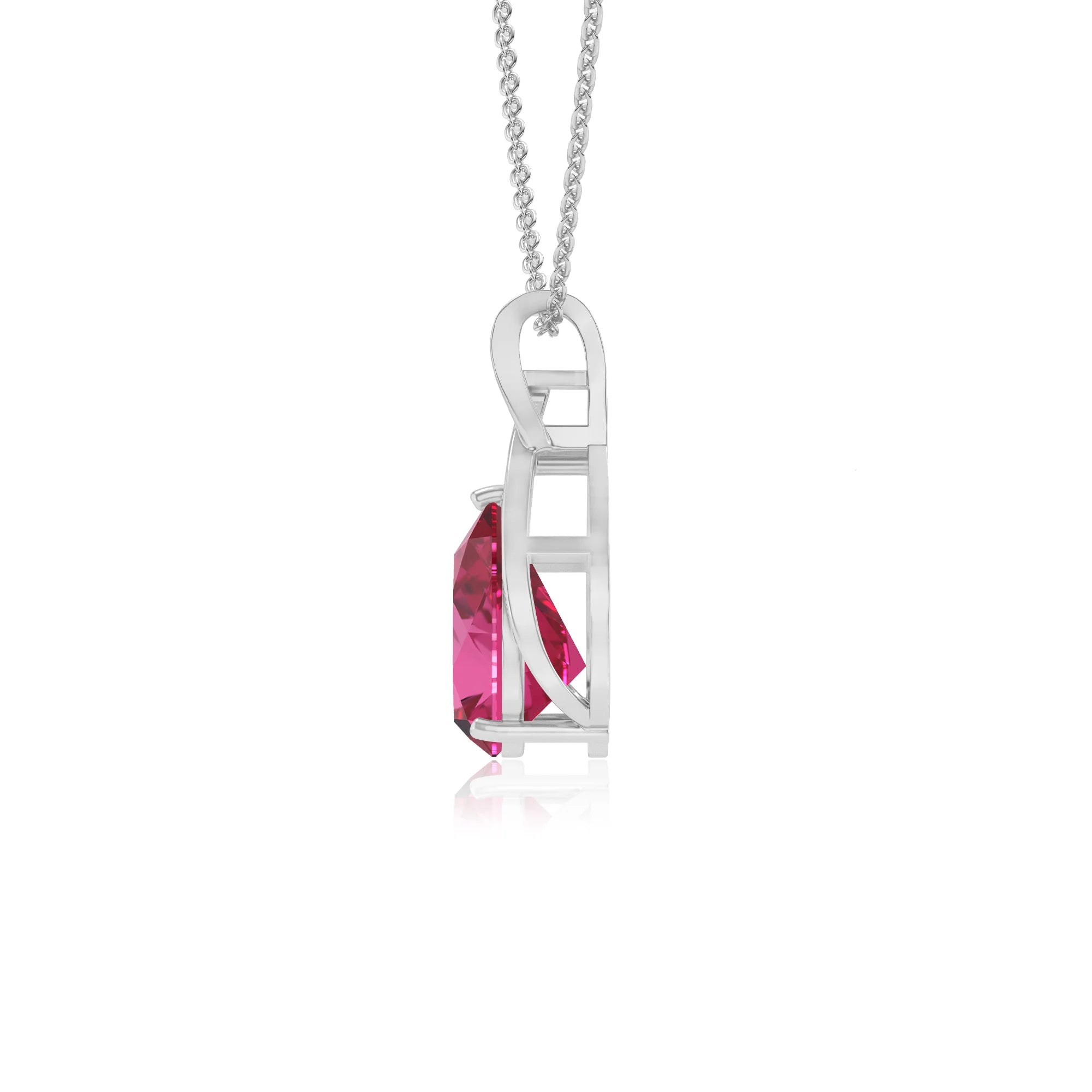 lab grown pink-sapphire pear solitaire necklaces in sterling silver