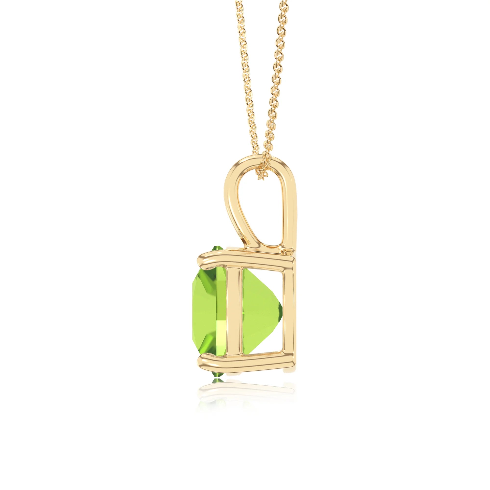 natural peridot cushion solitaire necklaces in yellow gold