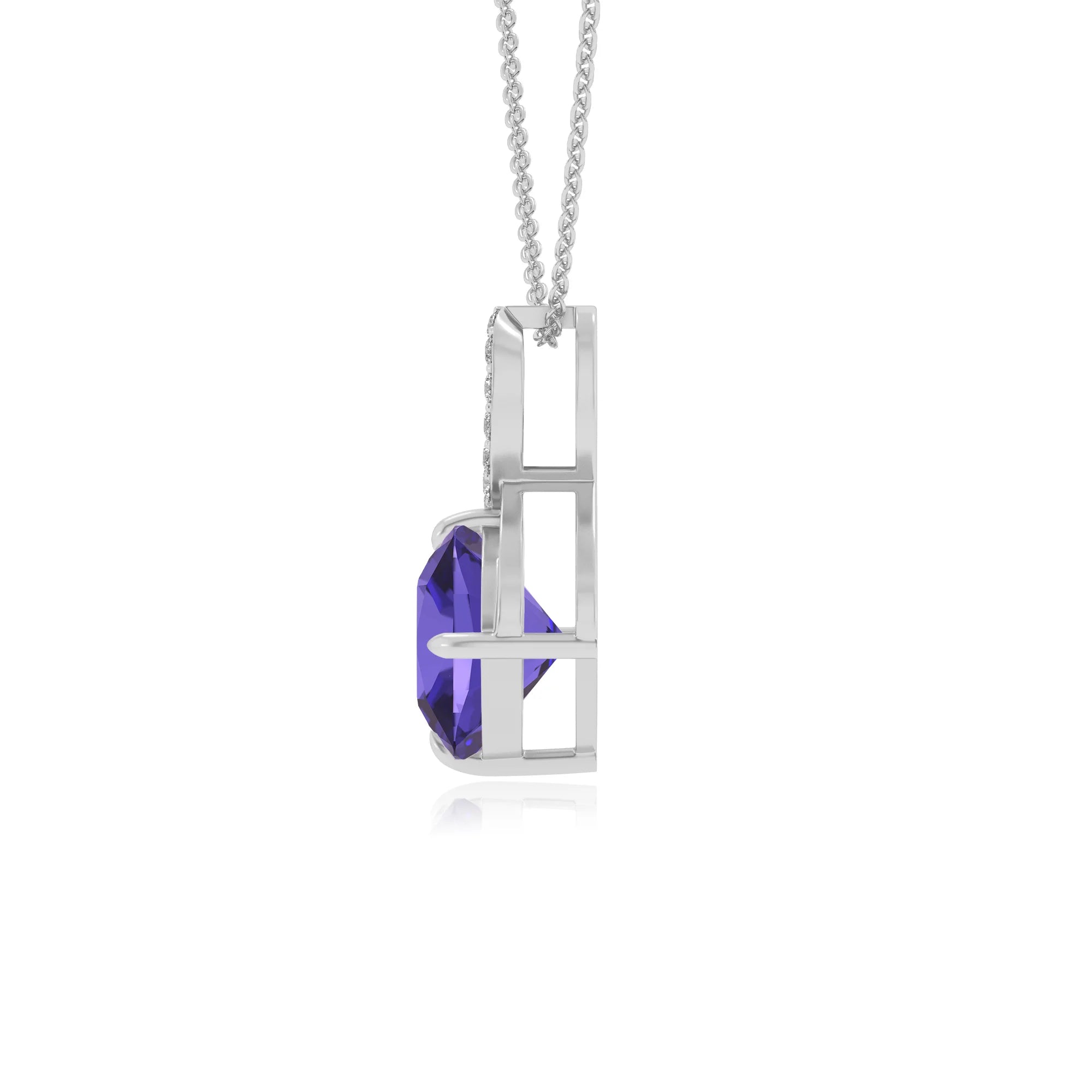 lab grown tanzanite cushion infinity necklaces in platinum