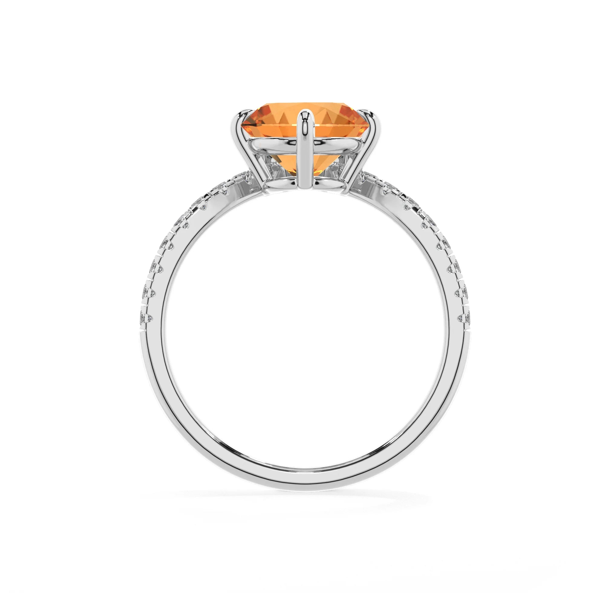 lab grown citrine round solitaire rings in platinum
