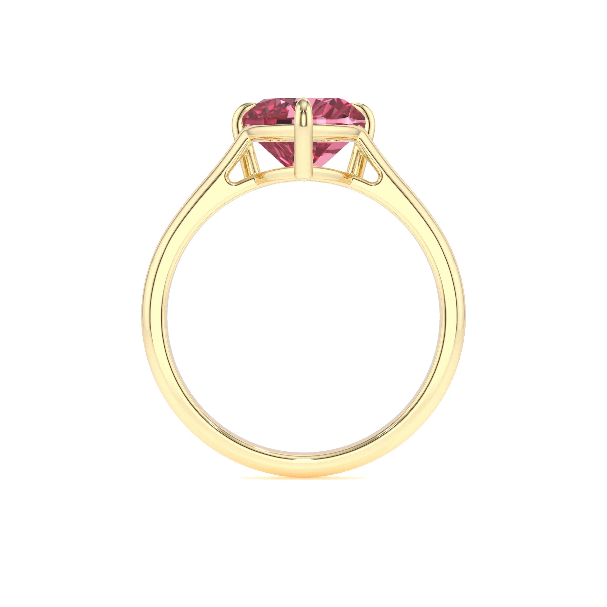 lab grown pink-tourmaline heart solitaire rings in yellow gold