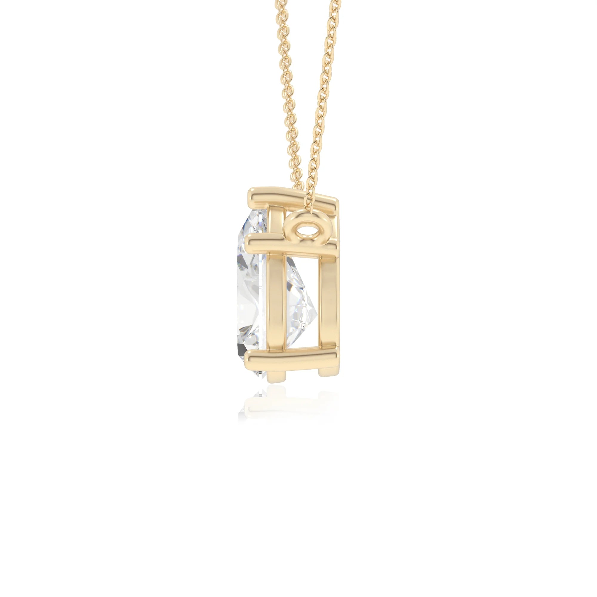 lab grown moissanite pear solitaire necklaces in yellow gold