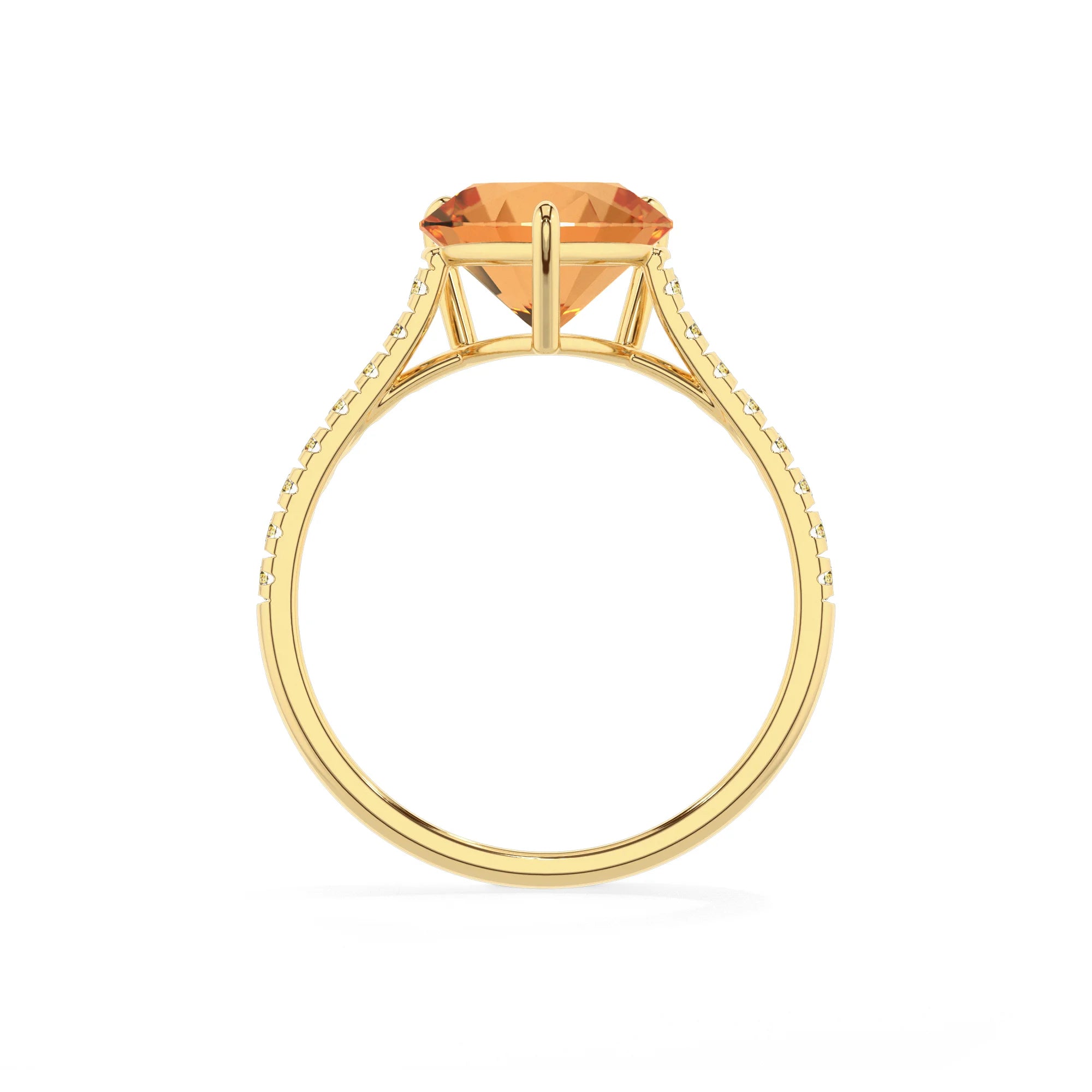 lab grown citrine heart half eternity solitaire engagement rings in yellow gold