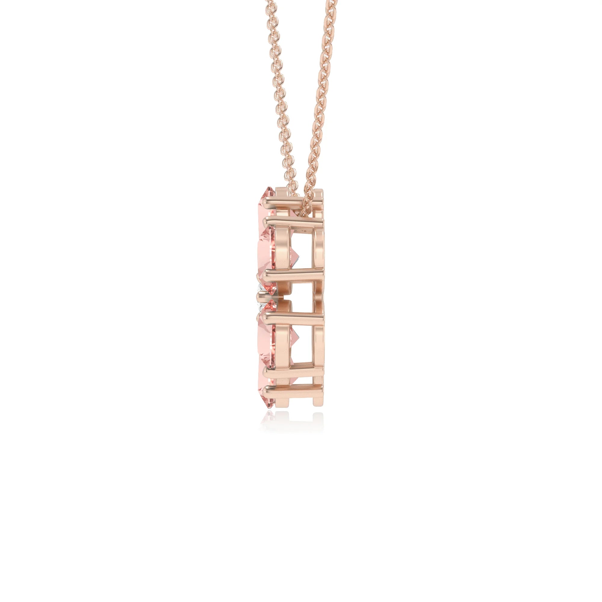 lab grown morganite pear solitaire necklaces in rose gold