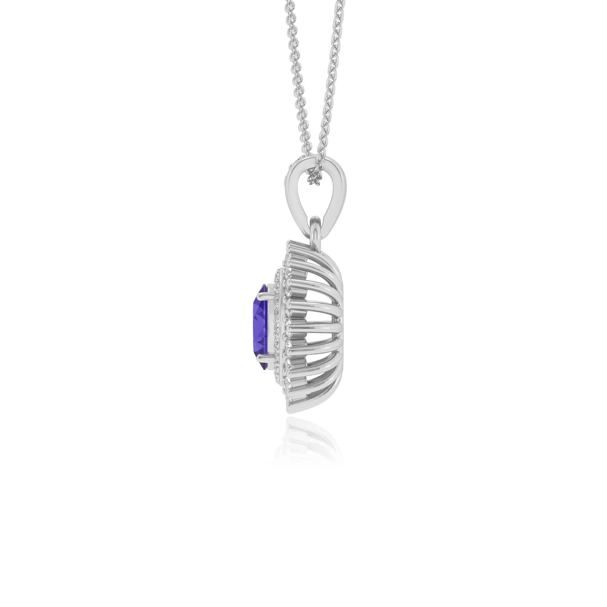 lab grown tanzanite oval halo necklaces in sterling silver