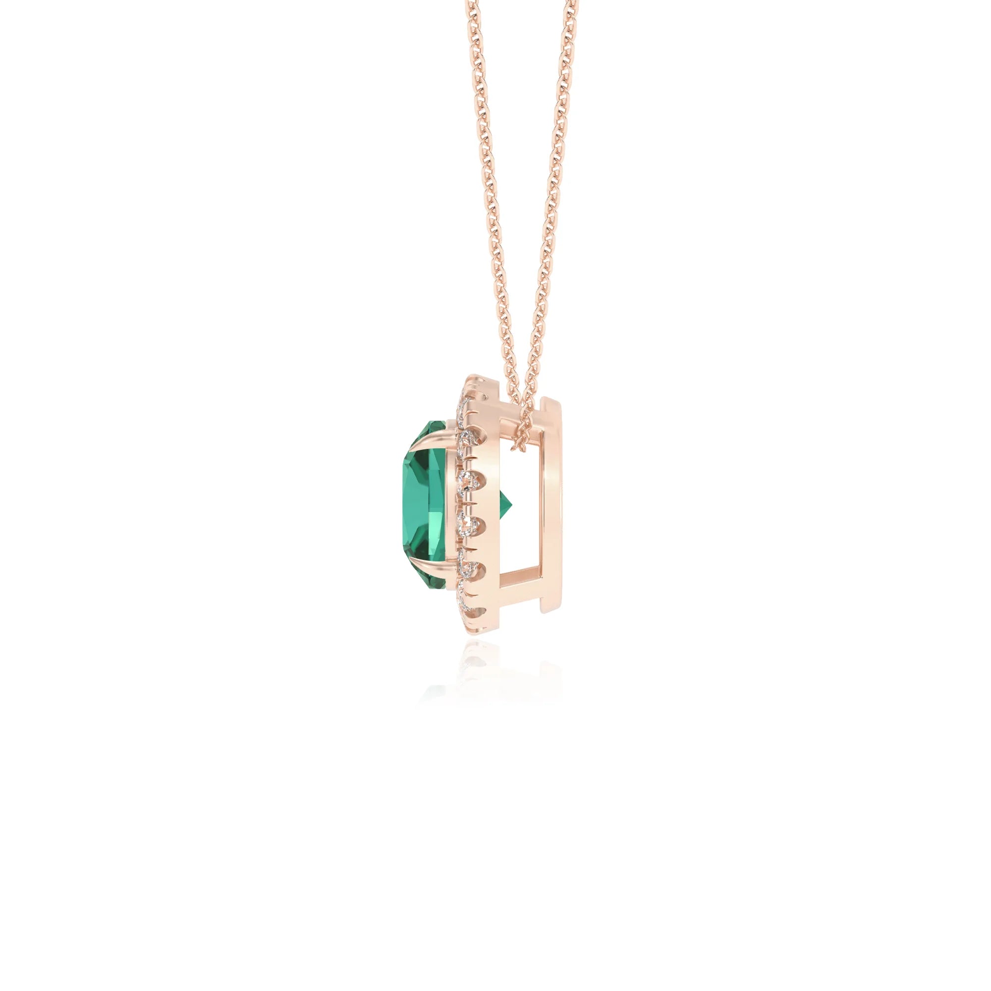 lab grown emerald cushion solitaire necklaces in rose gold
