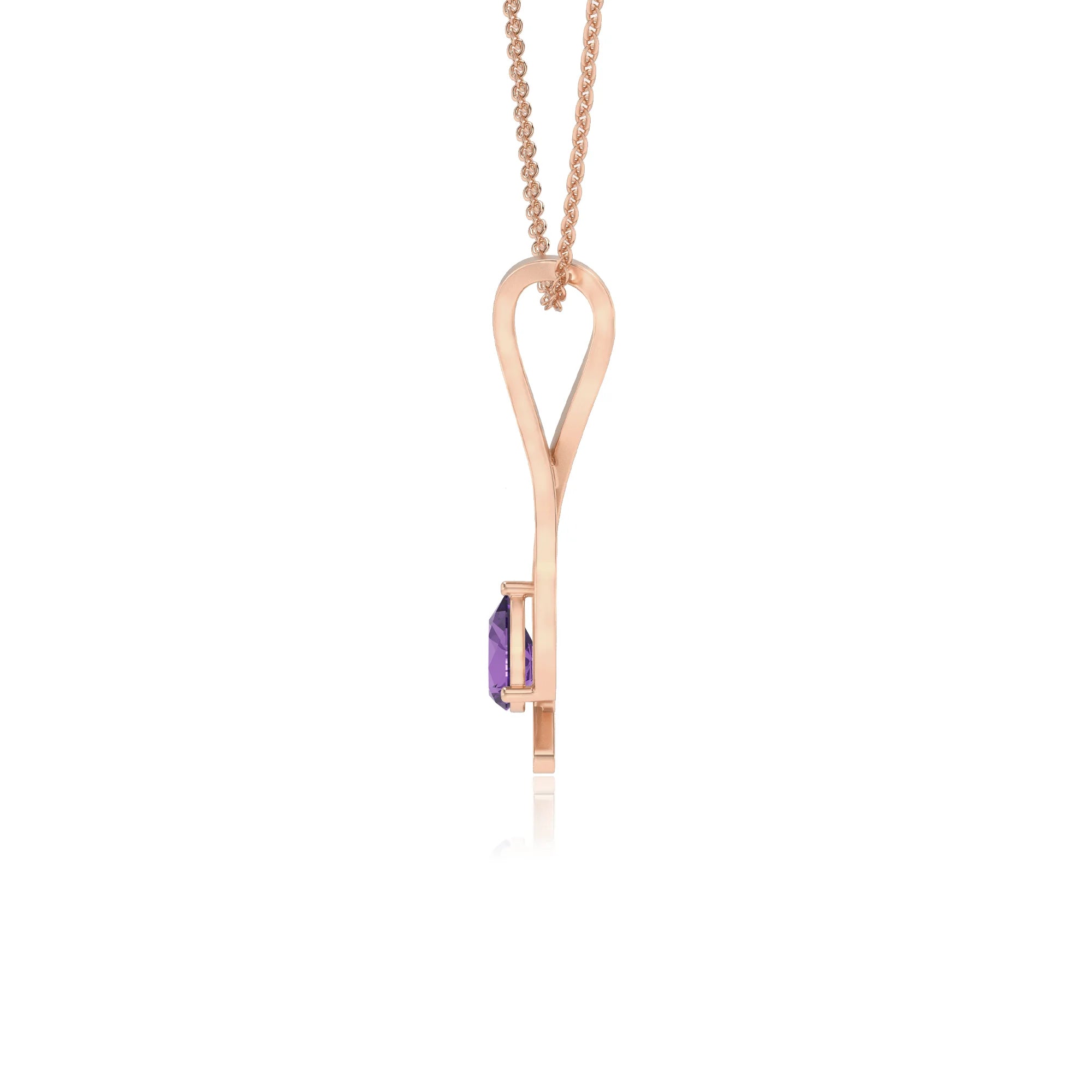 lab grown amethyst pear solitaire necklaces in rose gold