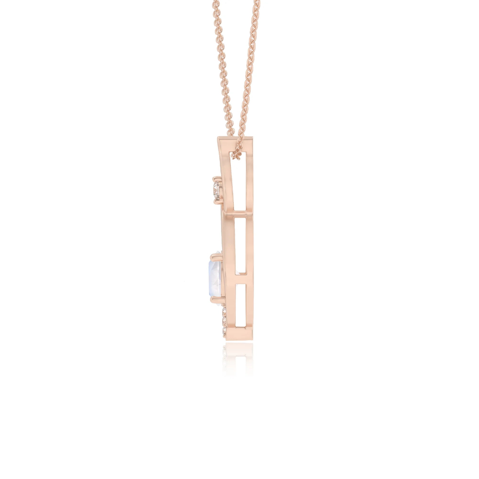 natural rainbow-moonstone round solitaire necklaces in rose gold