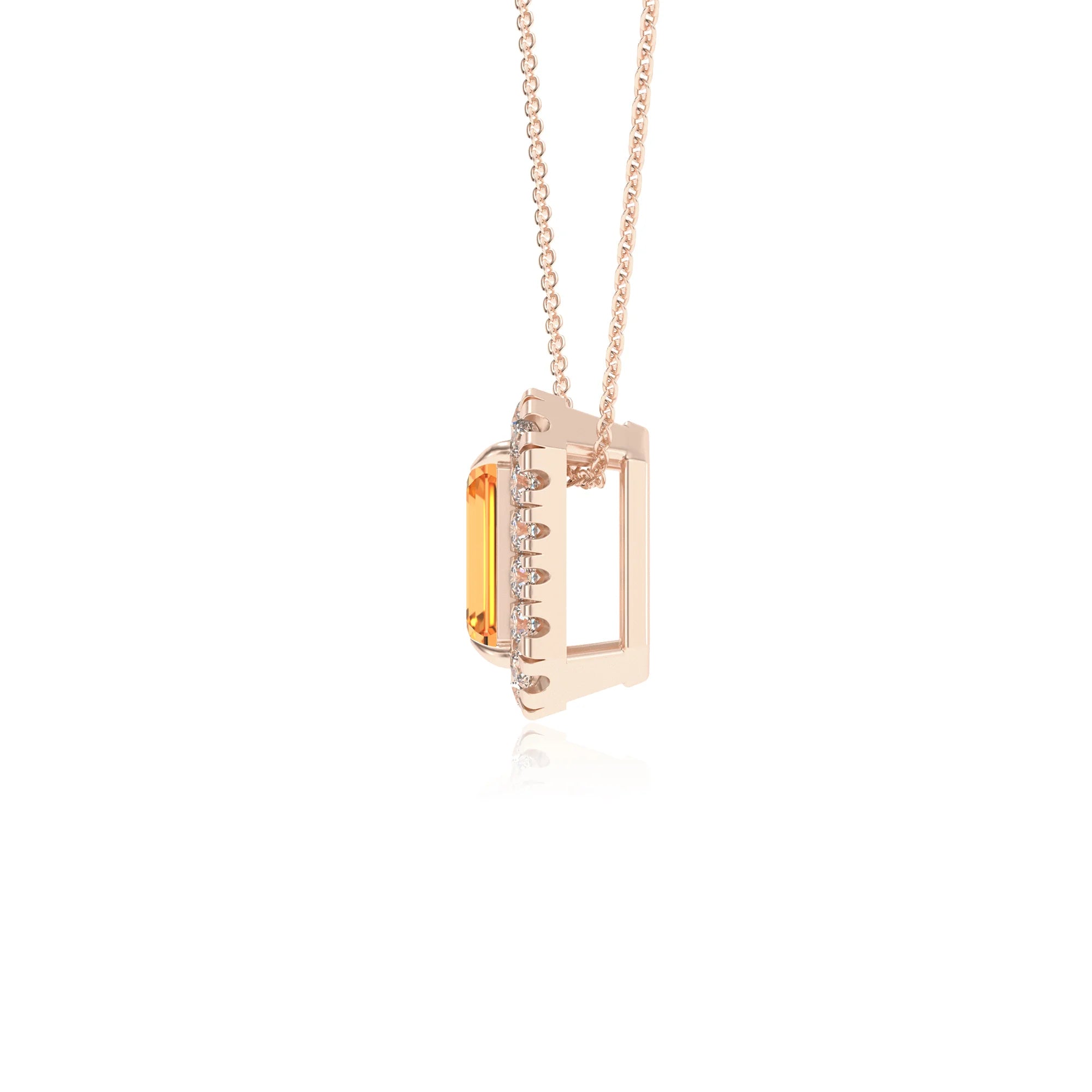 lab grown citrine emerald cut solitaire necklaces in rose gold