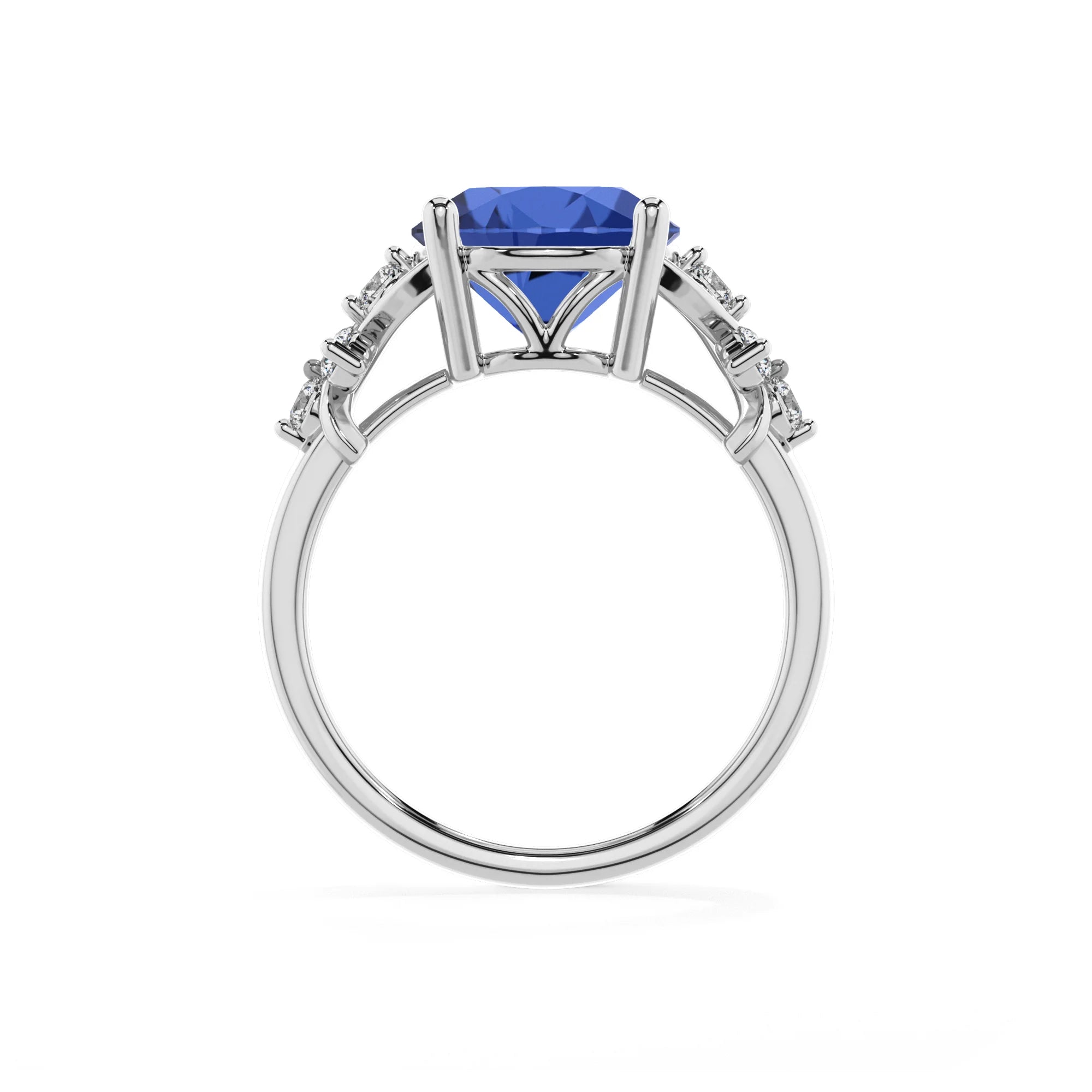 lab grown blue-sapphire round solitaire rings in sterling silver
