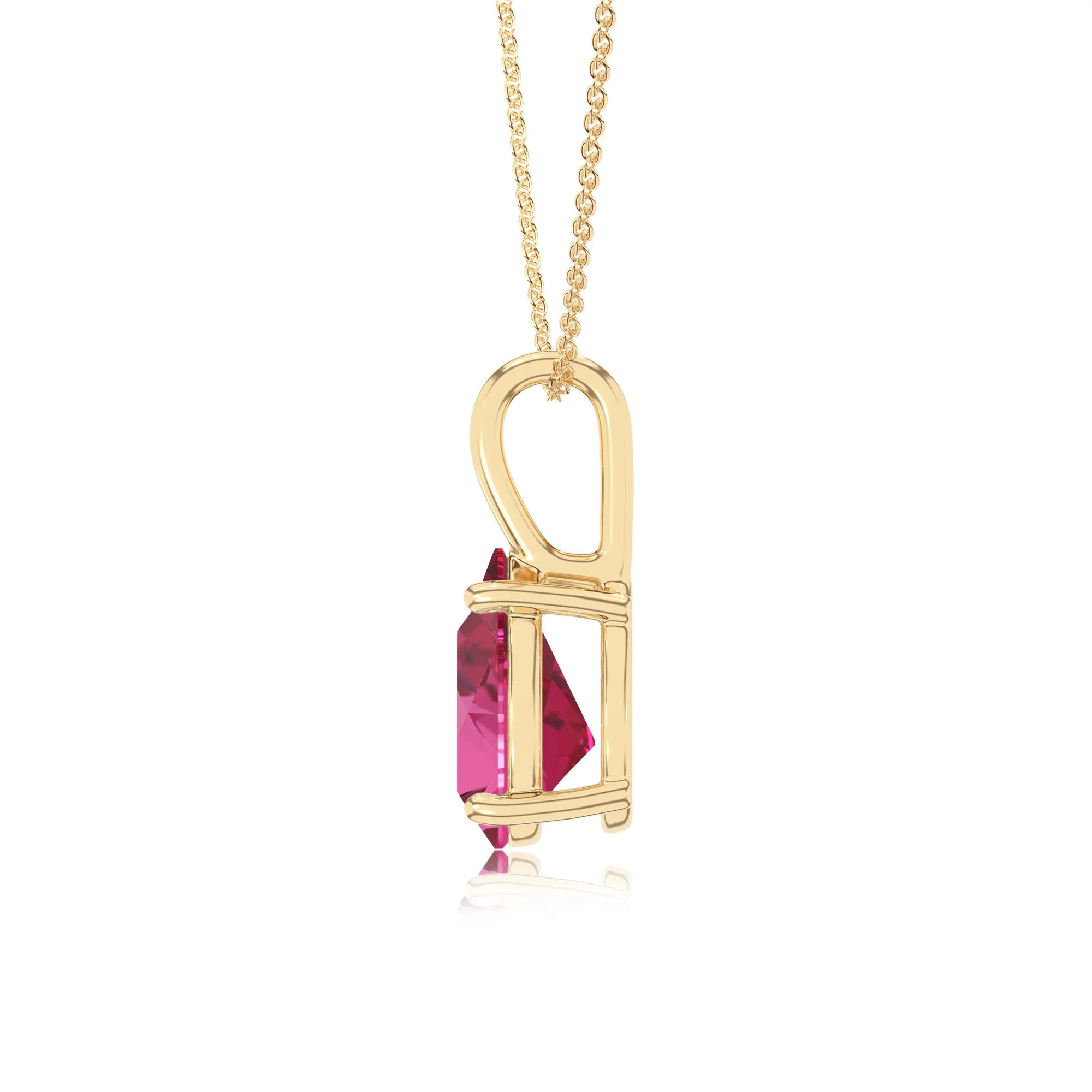 lab grown pink-sapphire pear solitaire necklaces in yellow gold