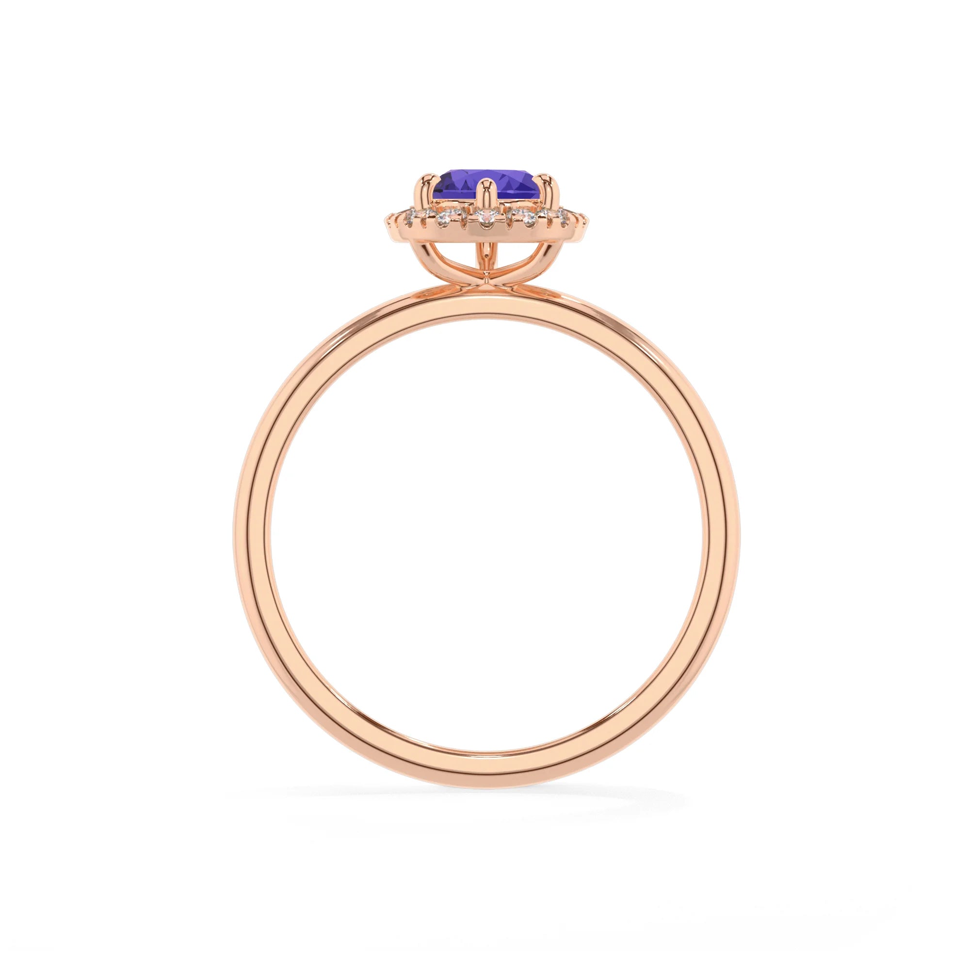 lab grown tanzanite pear solitaire rings in rose gold