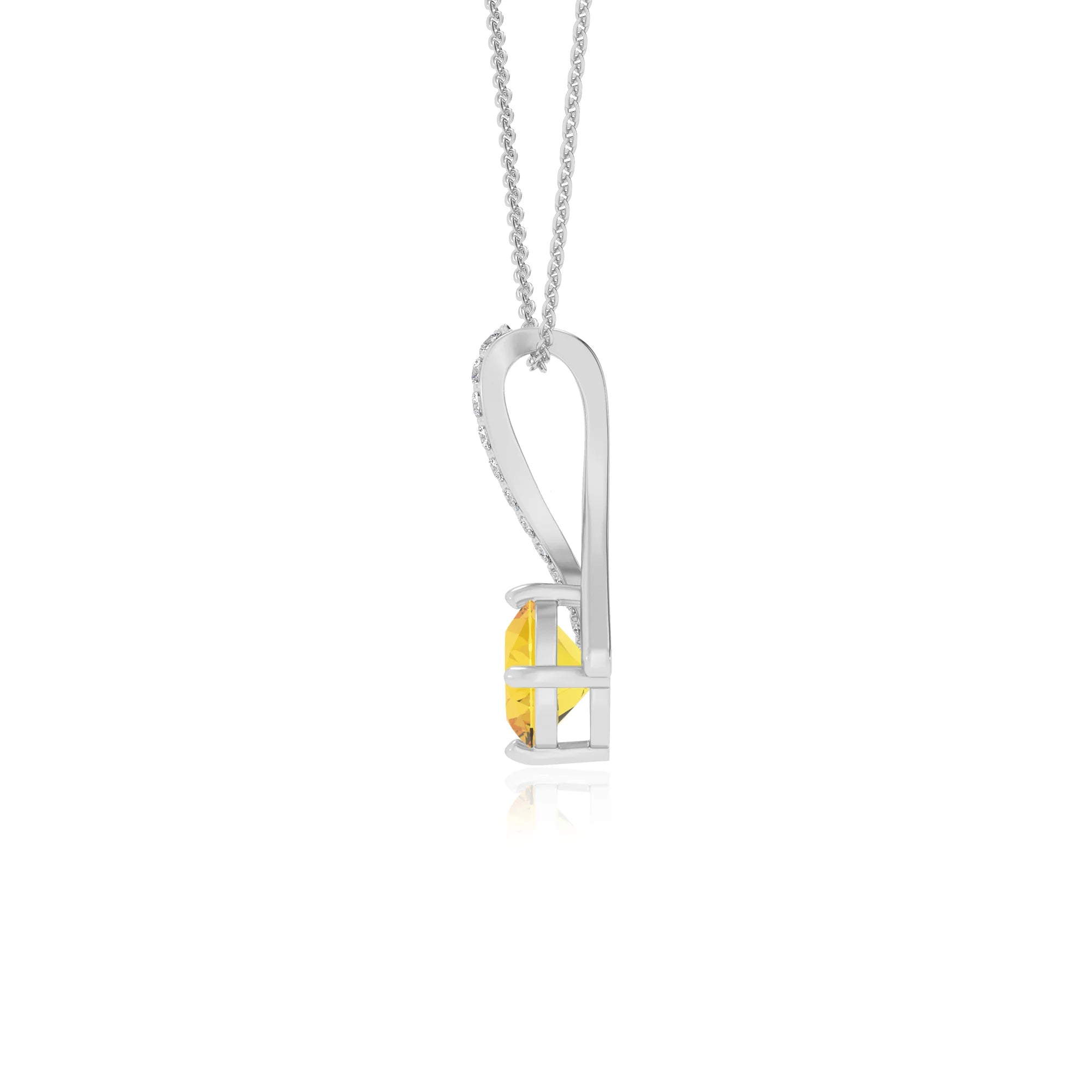 lab grown yellow-sapphire round solitaire necklaces in white gold