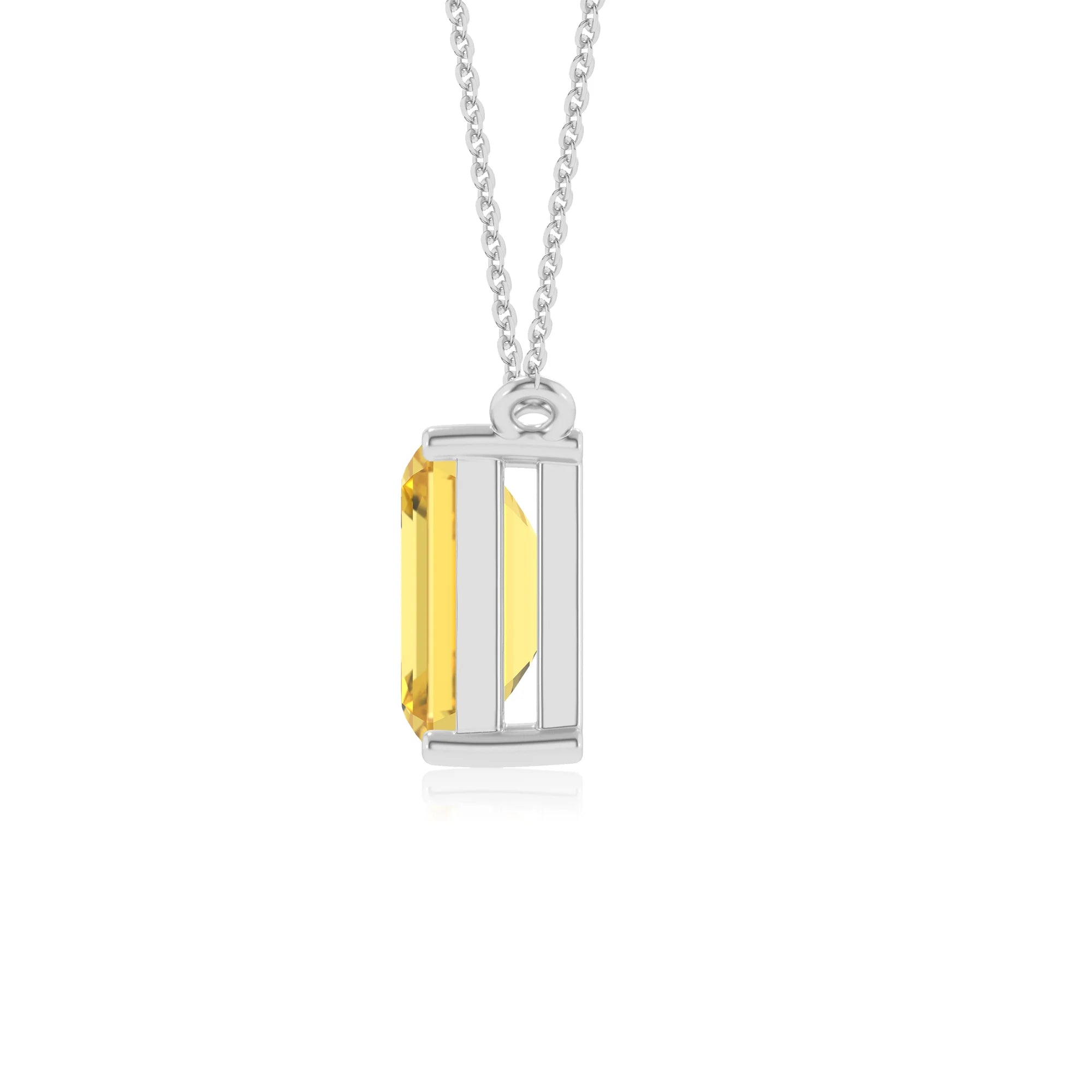 lab grown yellow-sapphire emerald cut solitaire necklaces in white gold