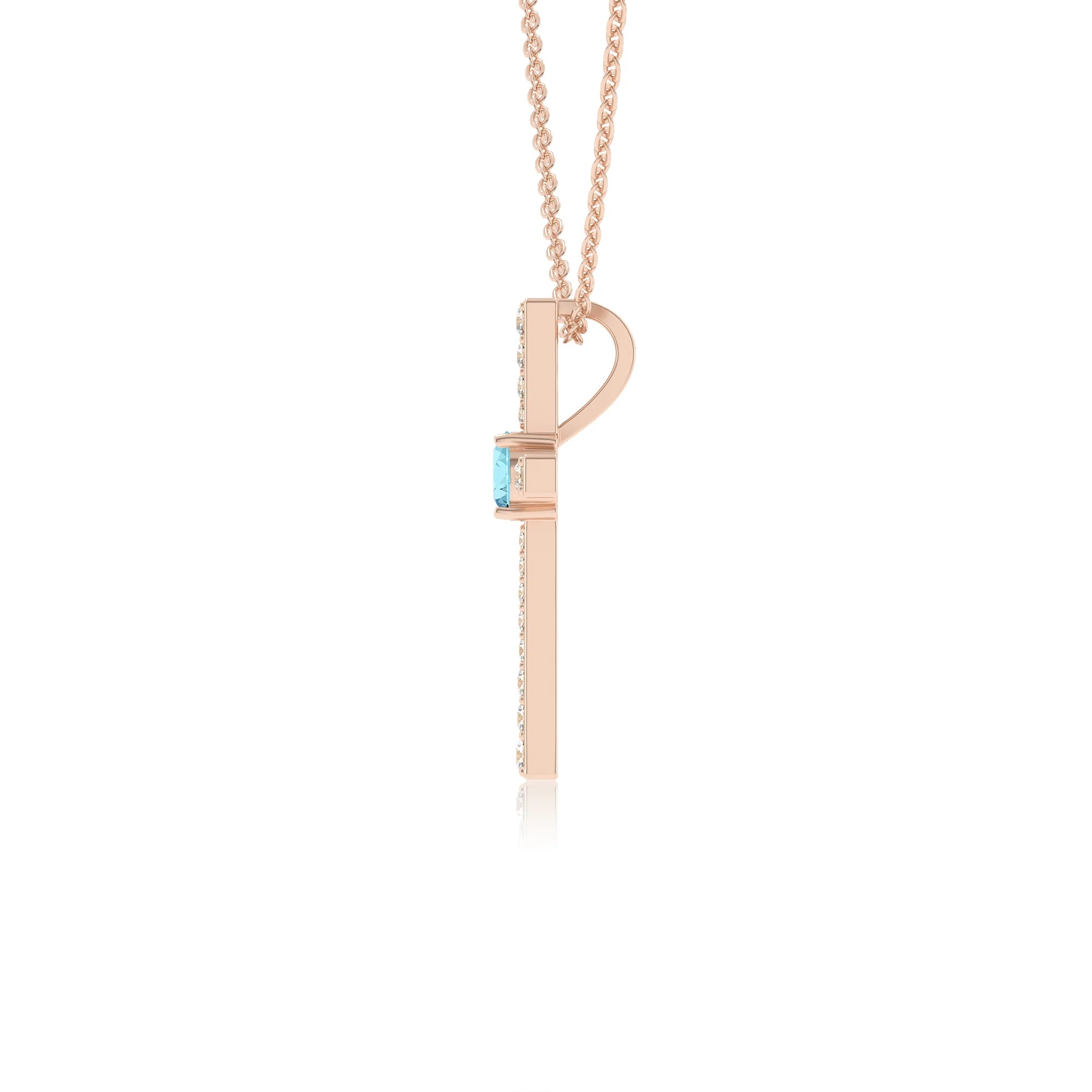 lab grown aquamarine round infinity necklaces in rose gold