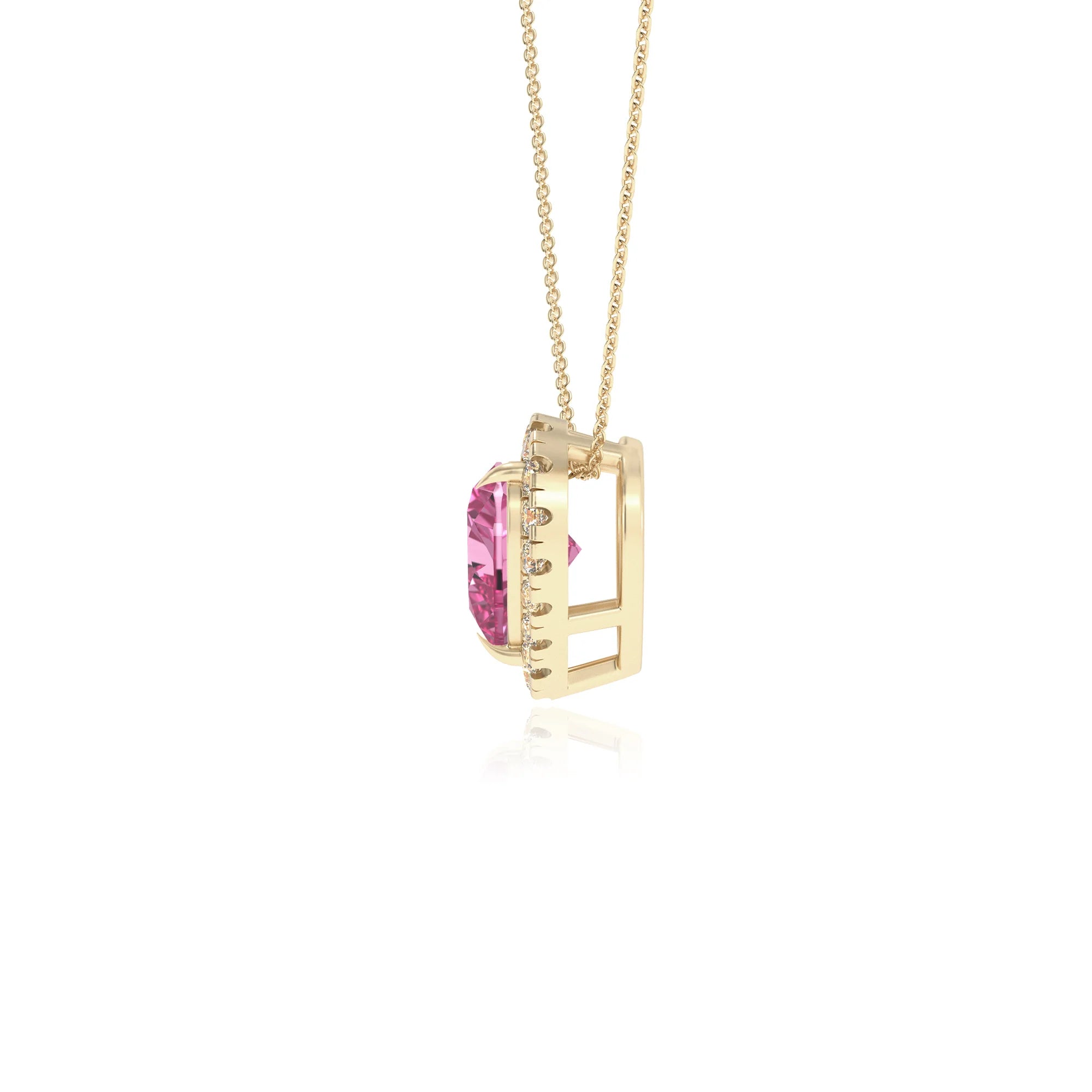lab grown pink sapphire heart solitaire necklaces in yellow gold