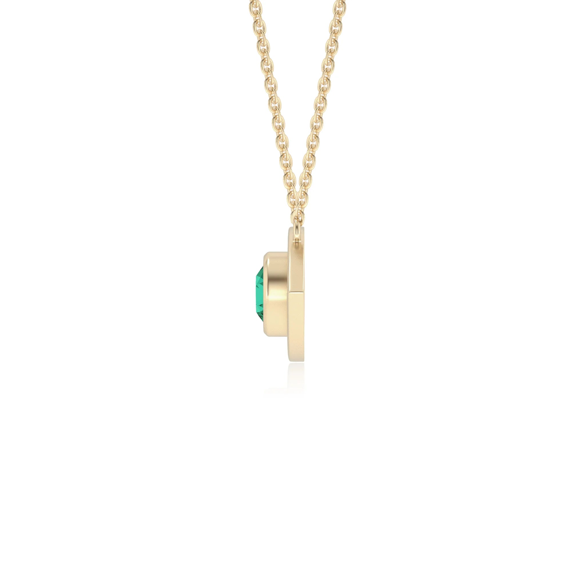lab grown emerald round solitaire necklaces in yellow gold