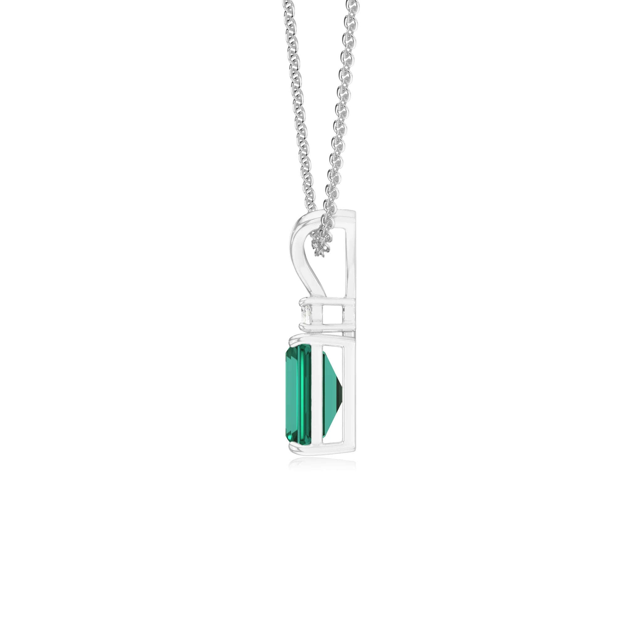 lab grown emerald octogon cut solitaire v-bale necklaces in white gold