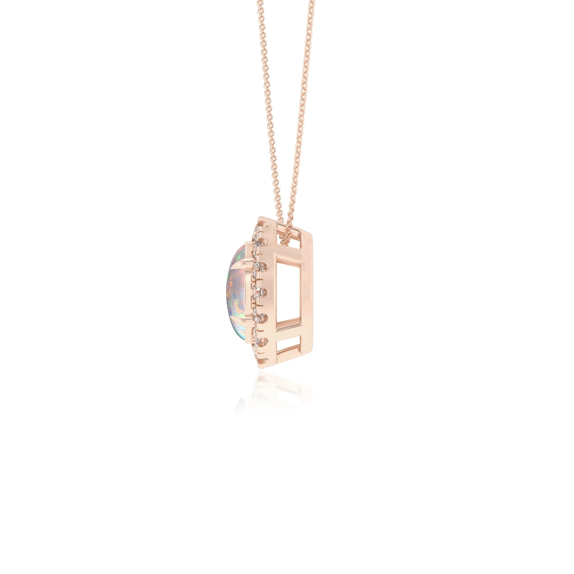 lab grown opal oval solitaire necklaces in rose gold