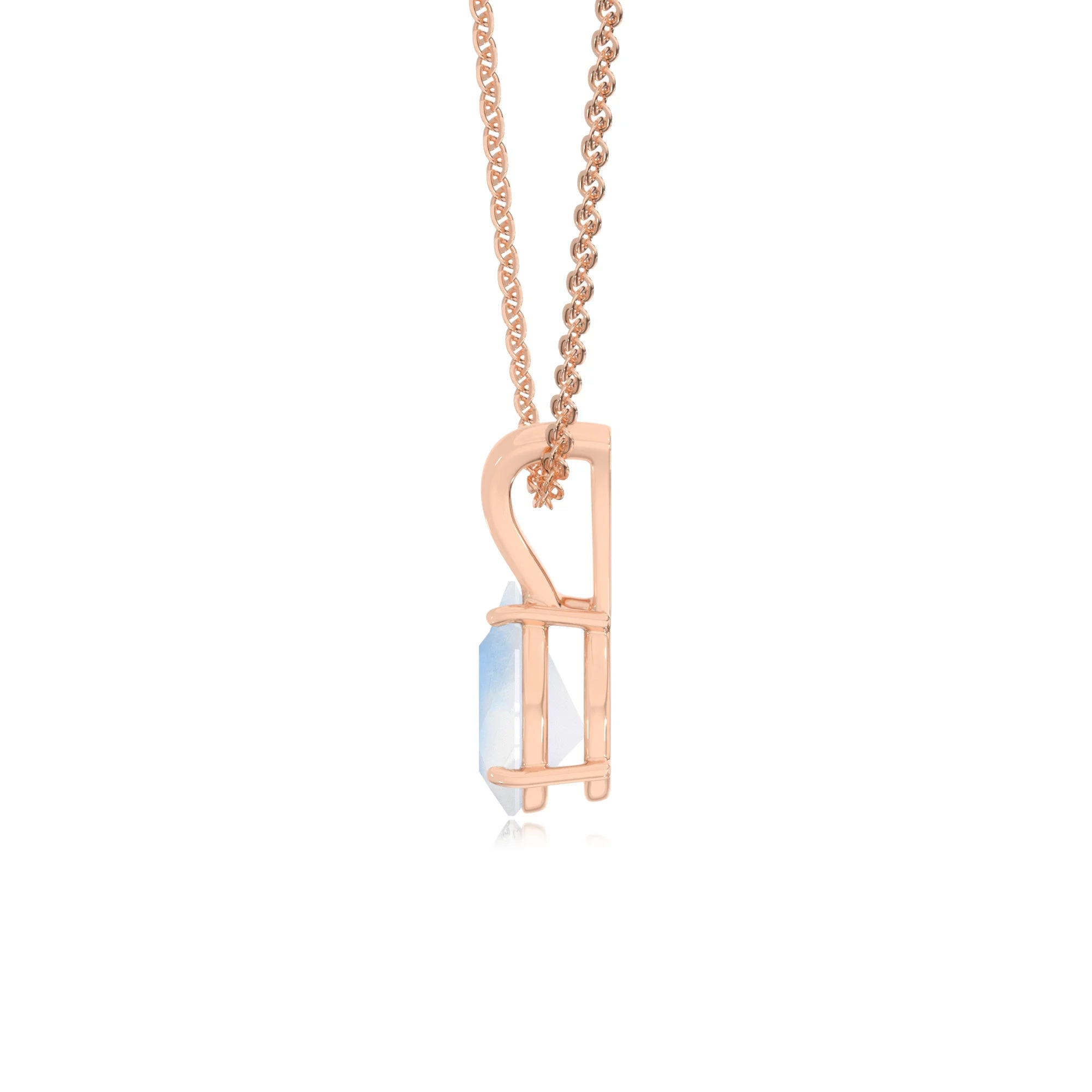 natural rainbow-moonstone pear solitaire v-bale necklaces in rose gold