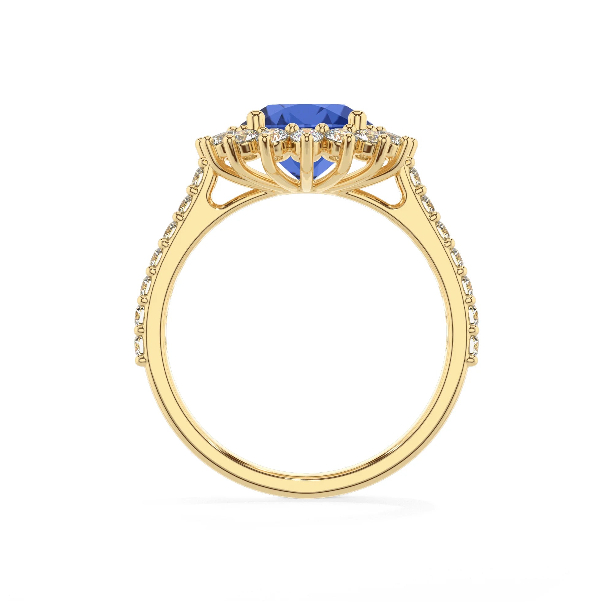 lab grown blue-sapphire round solitaire rings in yellow gold