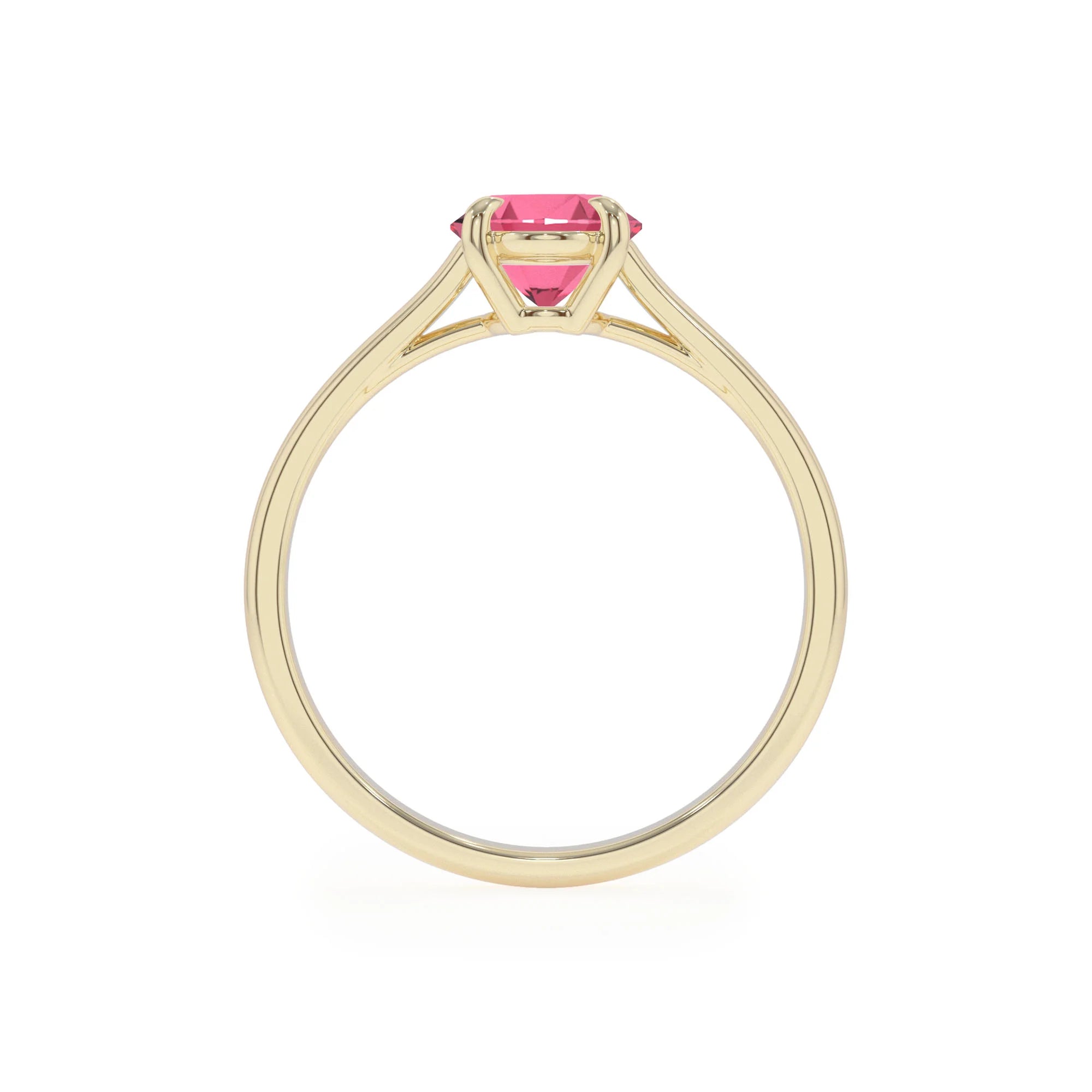 lab grown pink-tourmaline oval solitaire rings in yellow gold