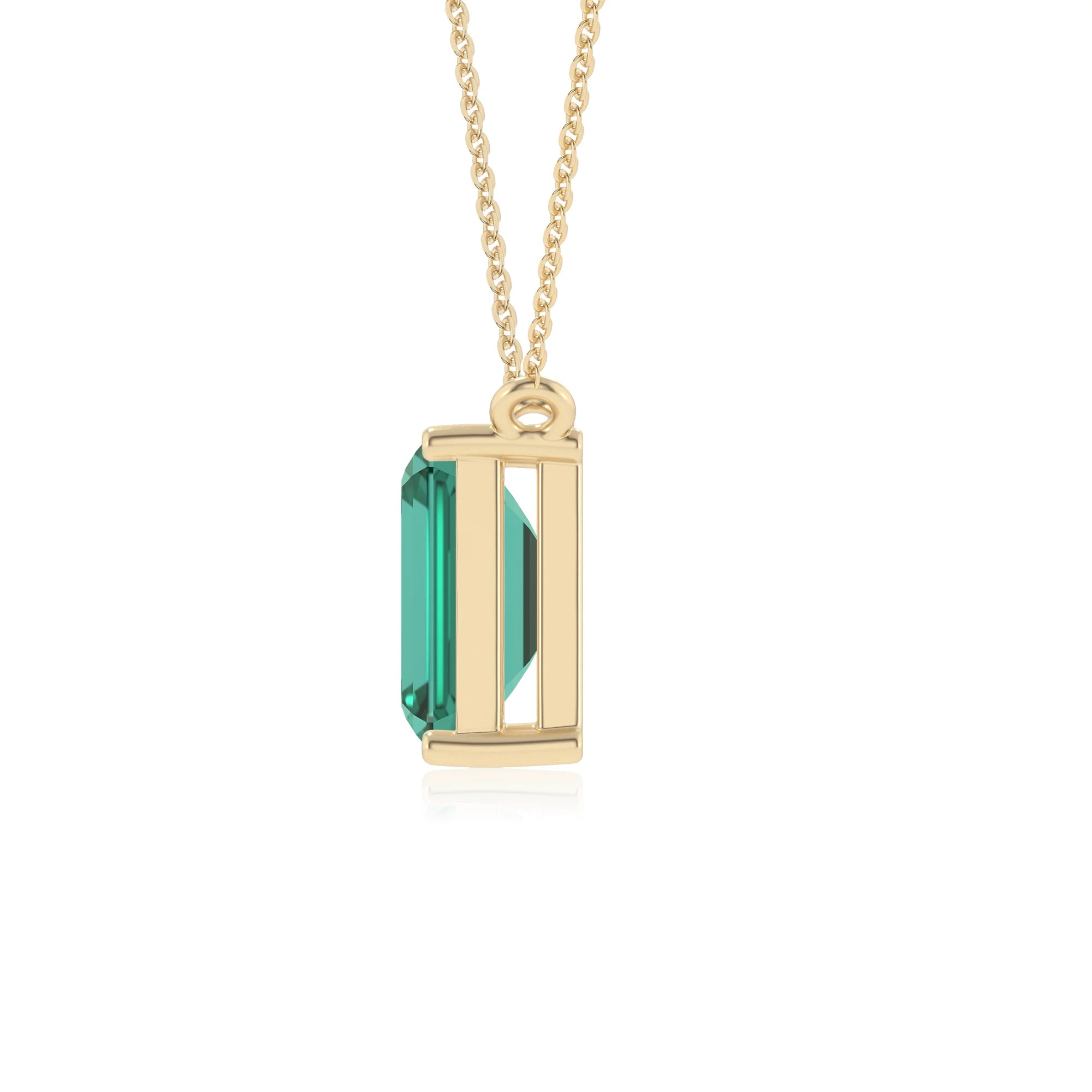 lab grown emerald octogon cut solitaire necklaces in yellow gold