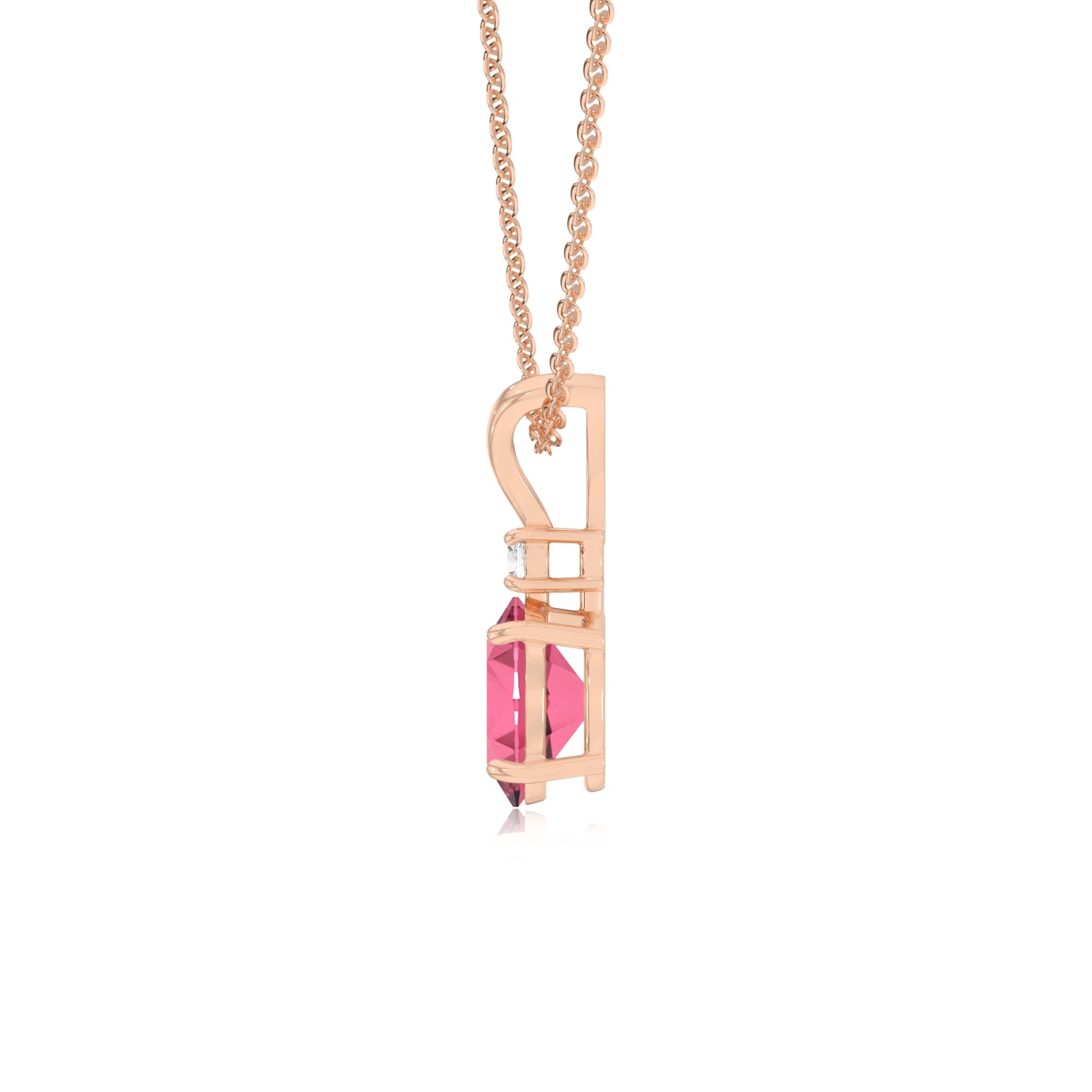 lab grown pink-tourmaline oval solitaire v-bale necklaces in rose gold