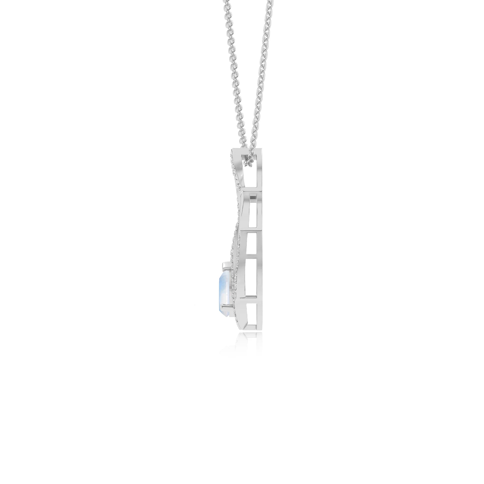 natural rainbow-moonstone pear solitaire necklaces in white gold