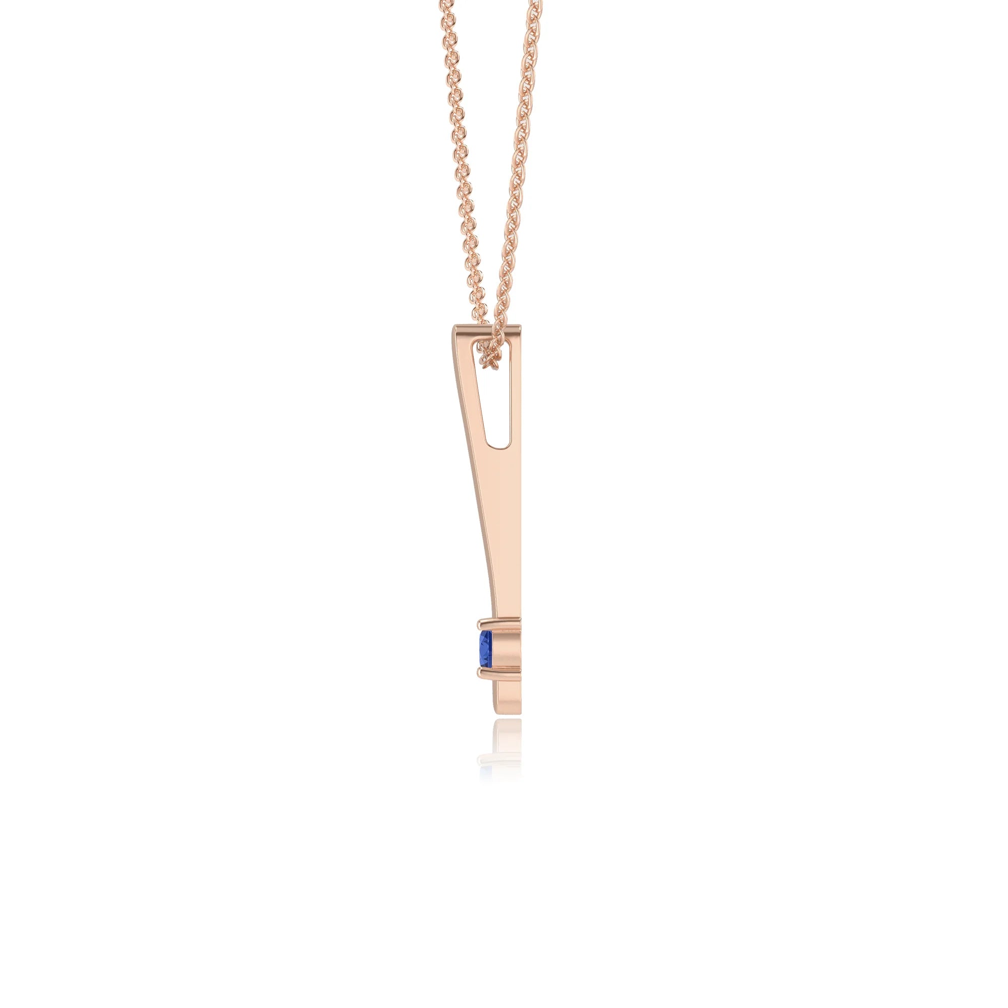 lab grown blue-sapphire round bar necklaces in rose gold