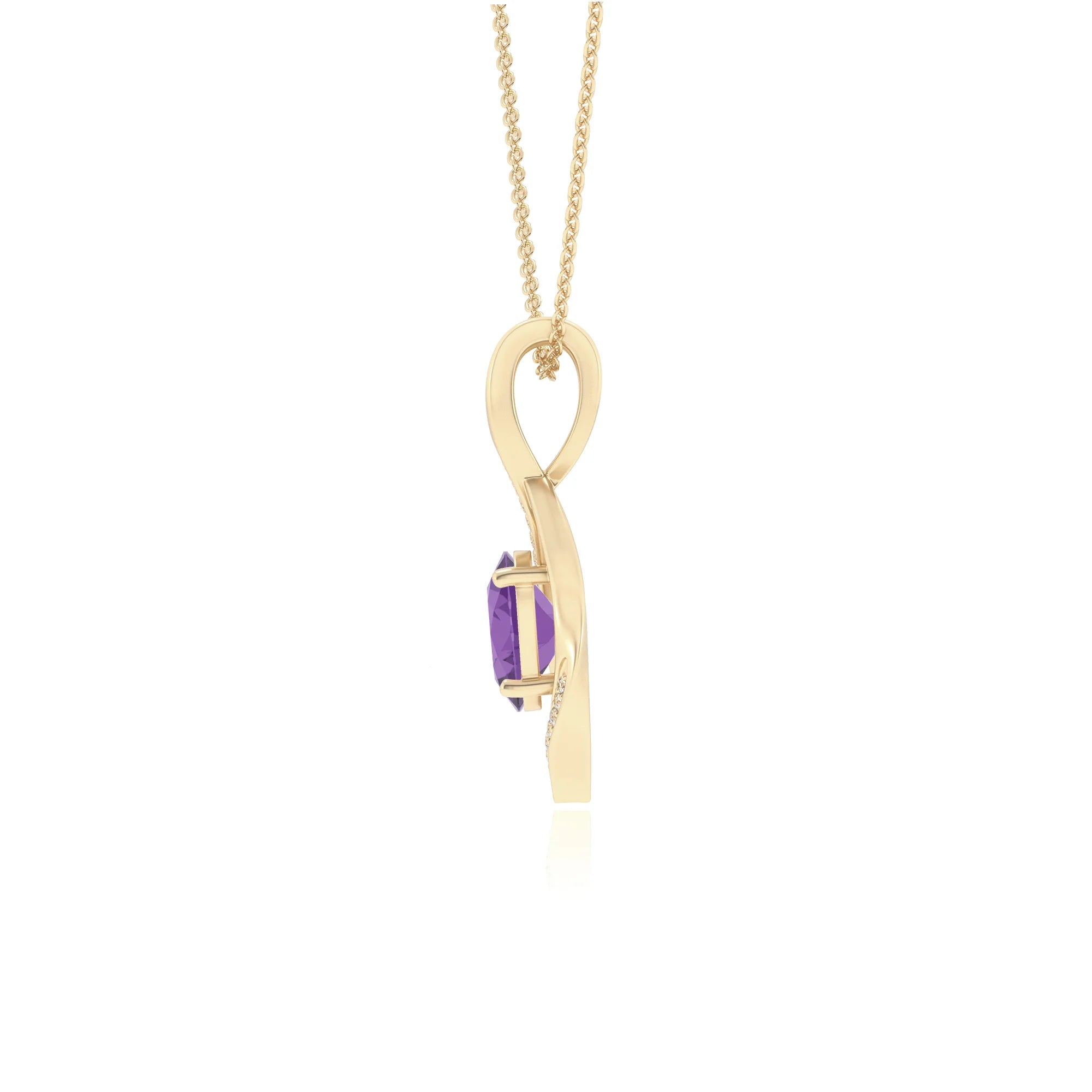lab grown amethyst oval solitaire necklaces in yellow gold