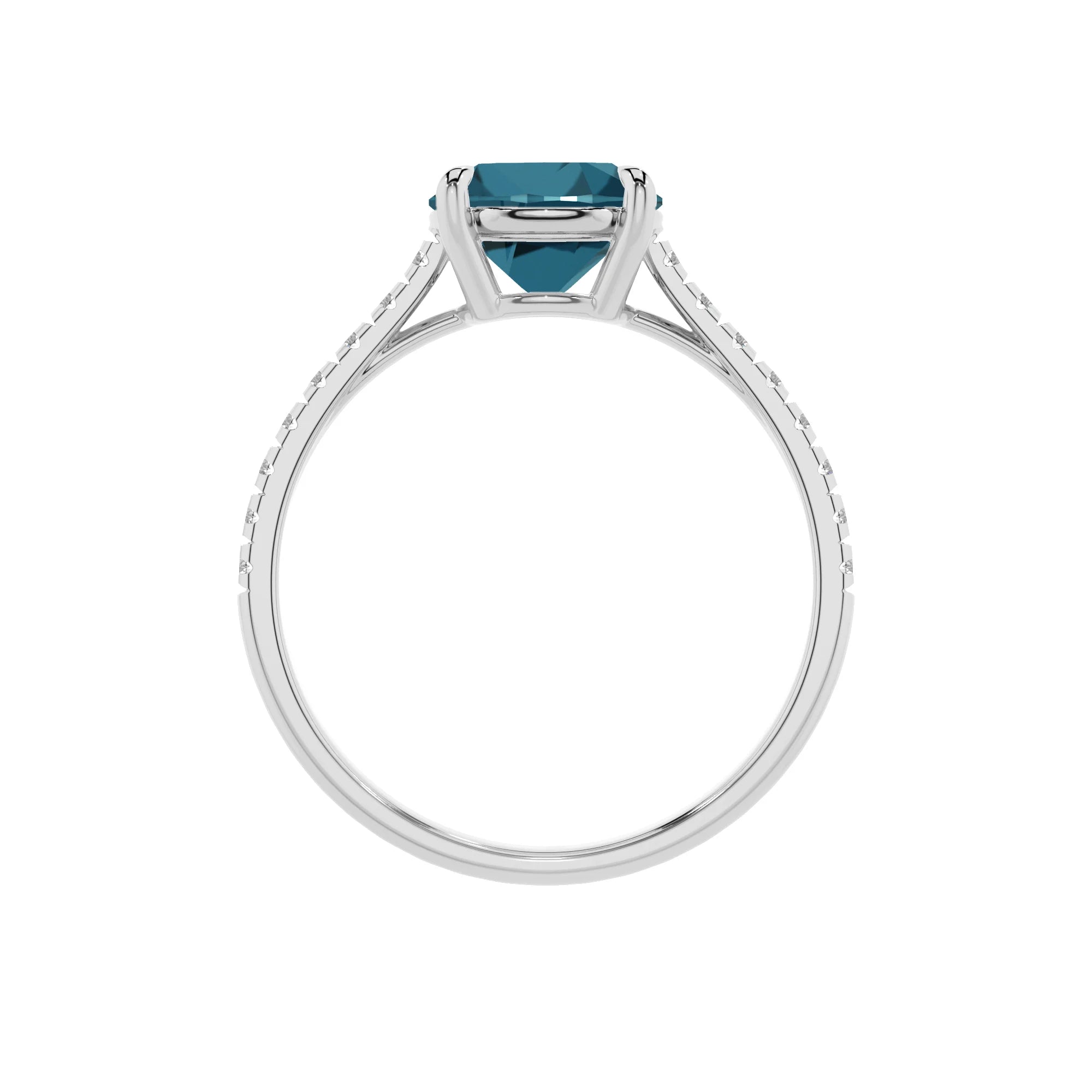 natural london-blue-topaz round half eternity solitaire engagement rings in platinum