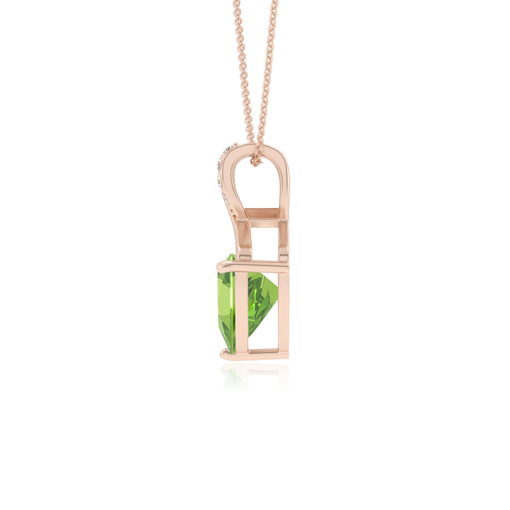 natural peridot trillion solitaire necklaces in rose gold