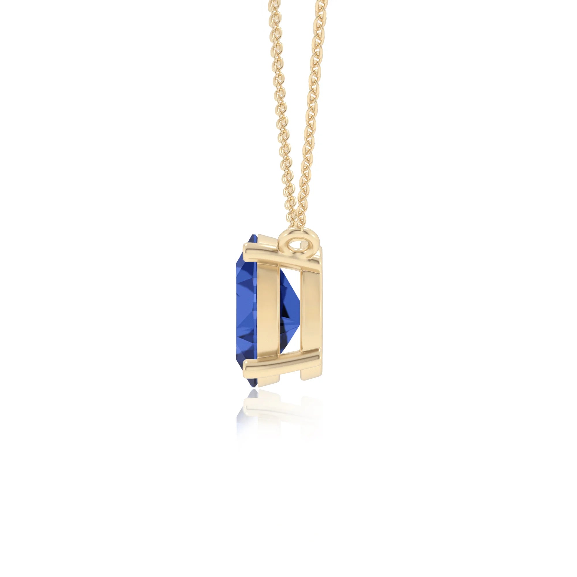 lab grown blue-sapphire oval solitaire necklaces in yellow gold