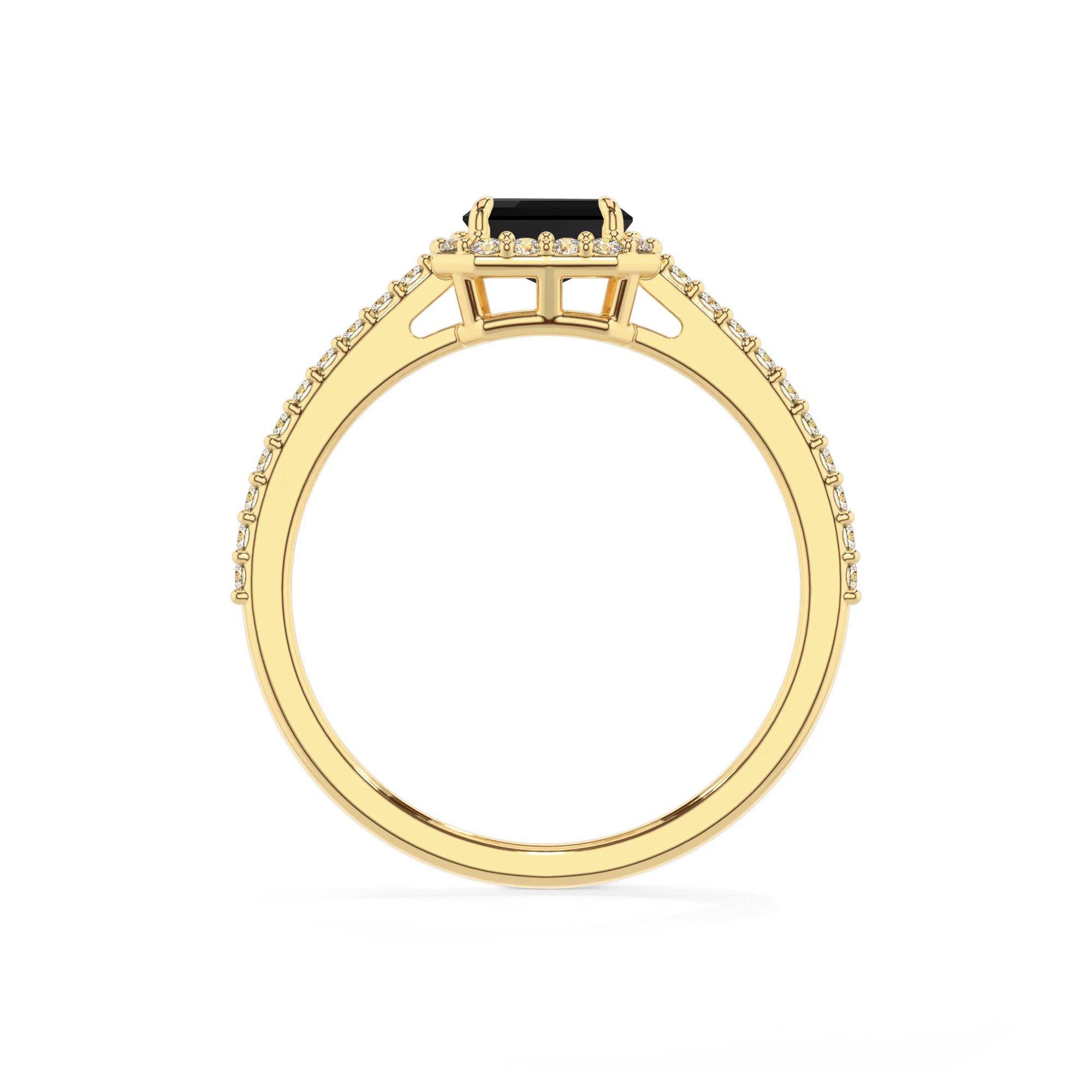natural black-onyx emerald cut solitaire rings in yellow gold